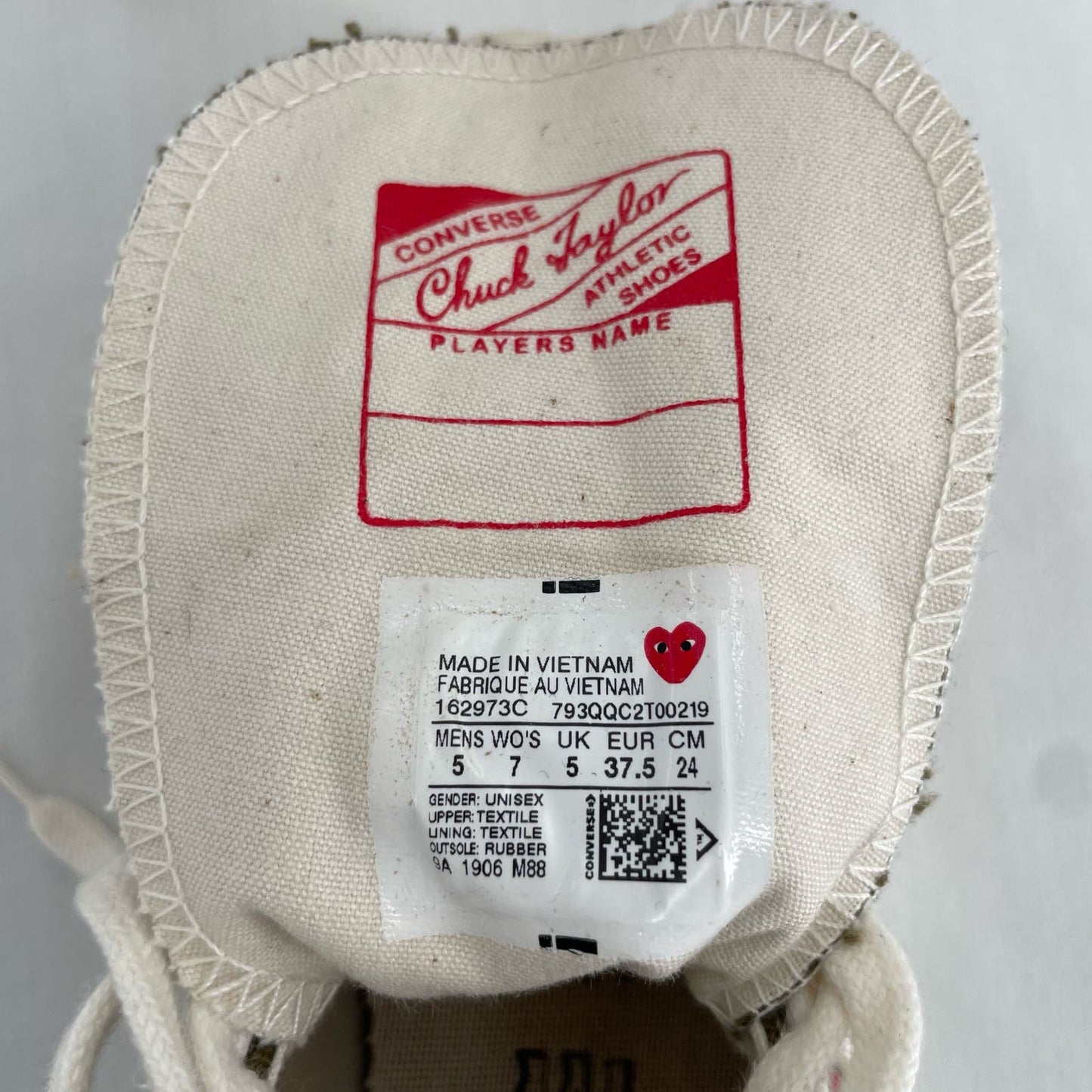 Converse X Comme des Garcons Play Chuck Taylor Multi Heart Khaki Sneaker Shoes Size 7