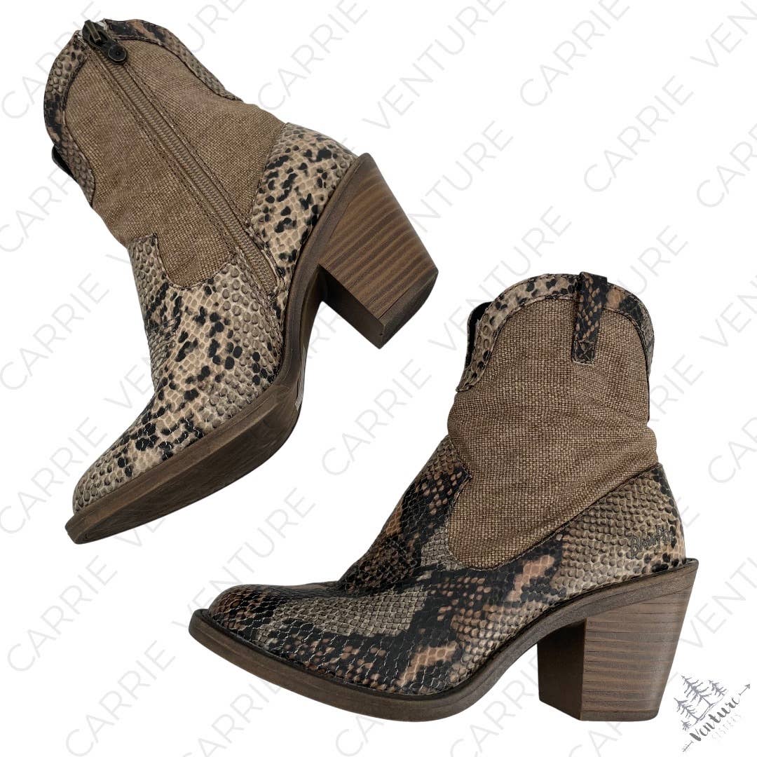 Blowfish Lolly Snake Snakeskin Burlap Neutral Tone Western Style Ankle Booties Size 7