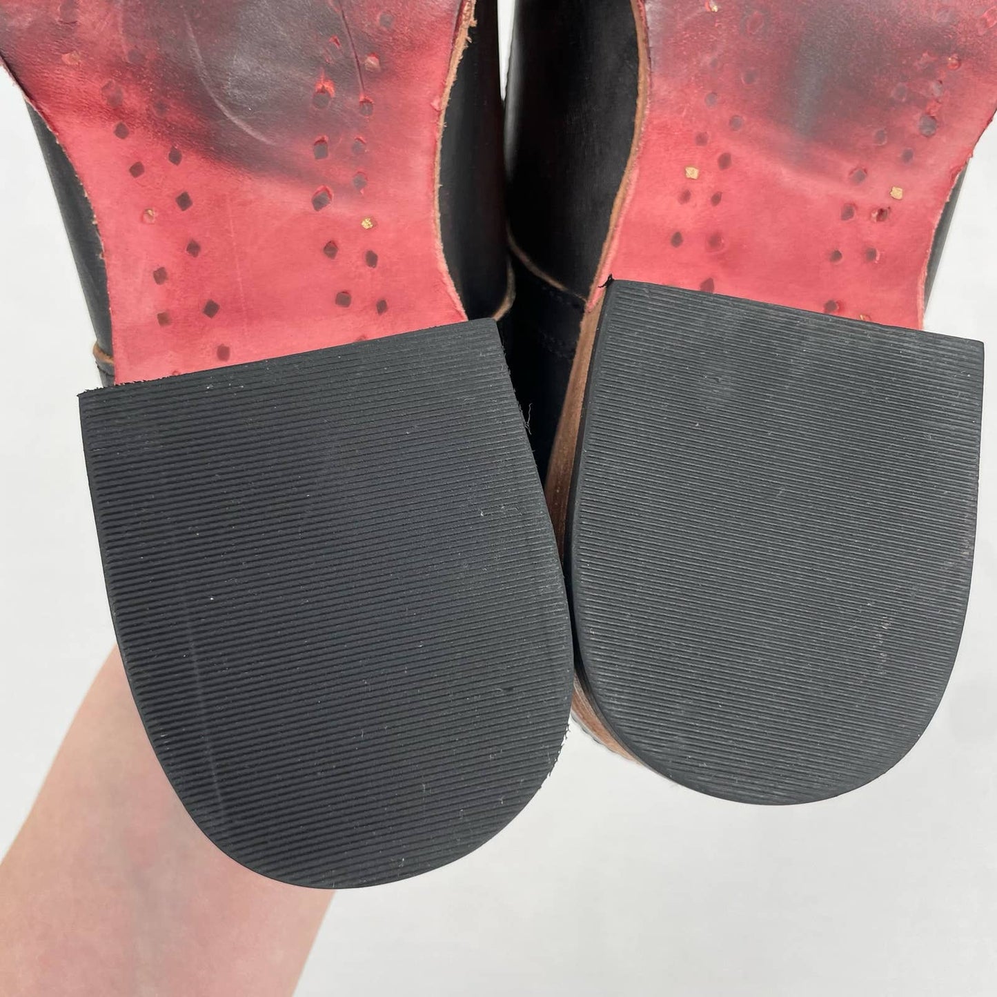 Freebird by Steven Malena Heeled Mule Clog Black Red Leather Neutral Saddle Shoe Size 9