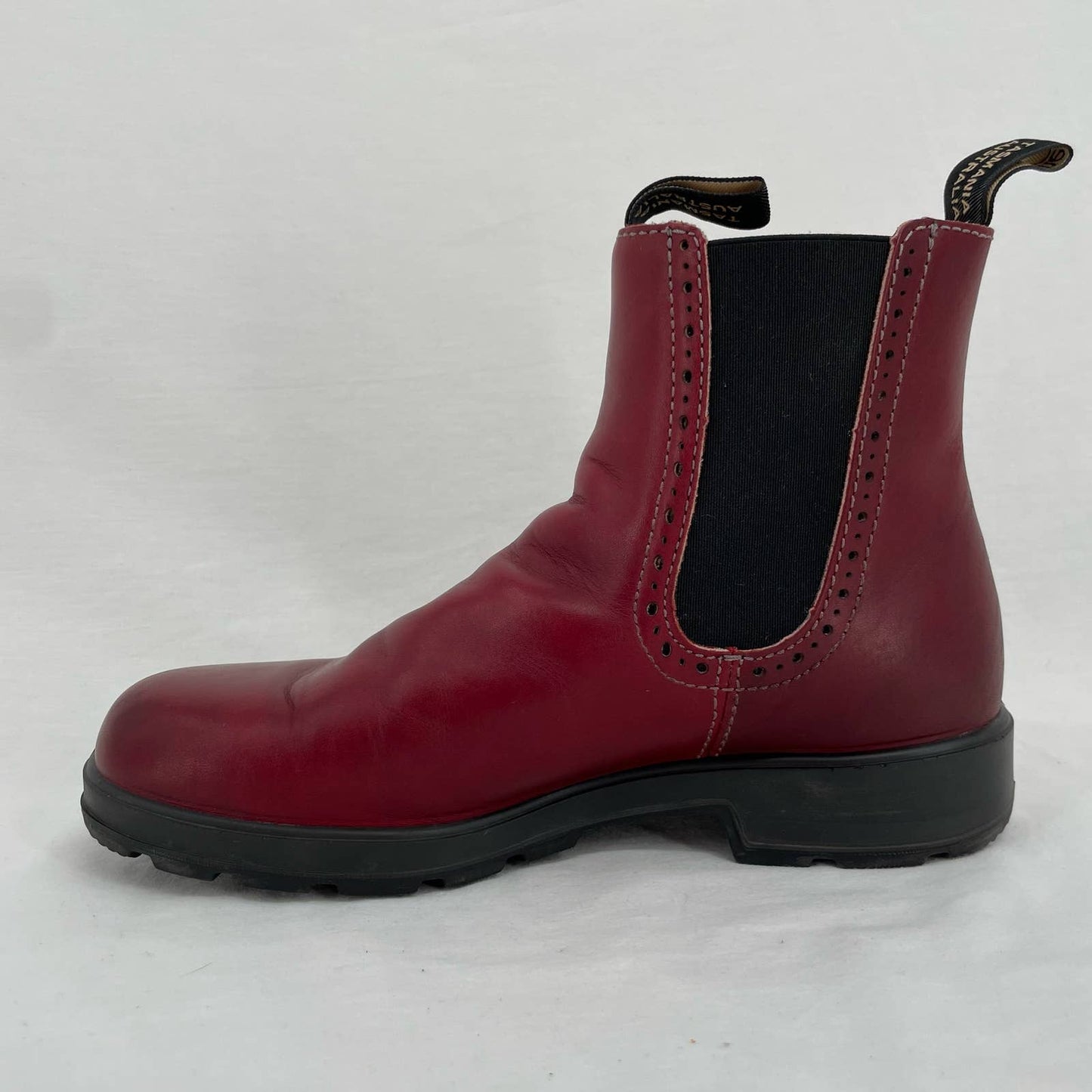 Blundstone Red Leather High Top Brogue Chelsea Boots Burgundy Redwood Maroon Size AU 6 | US 9