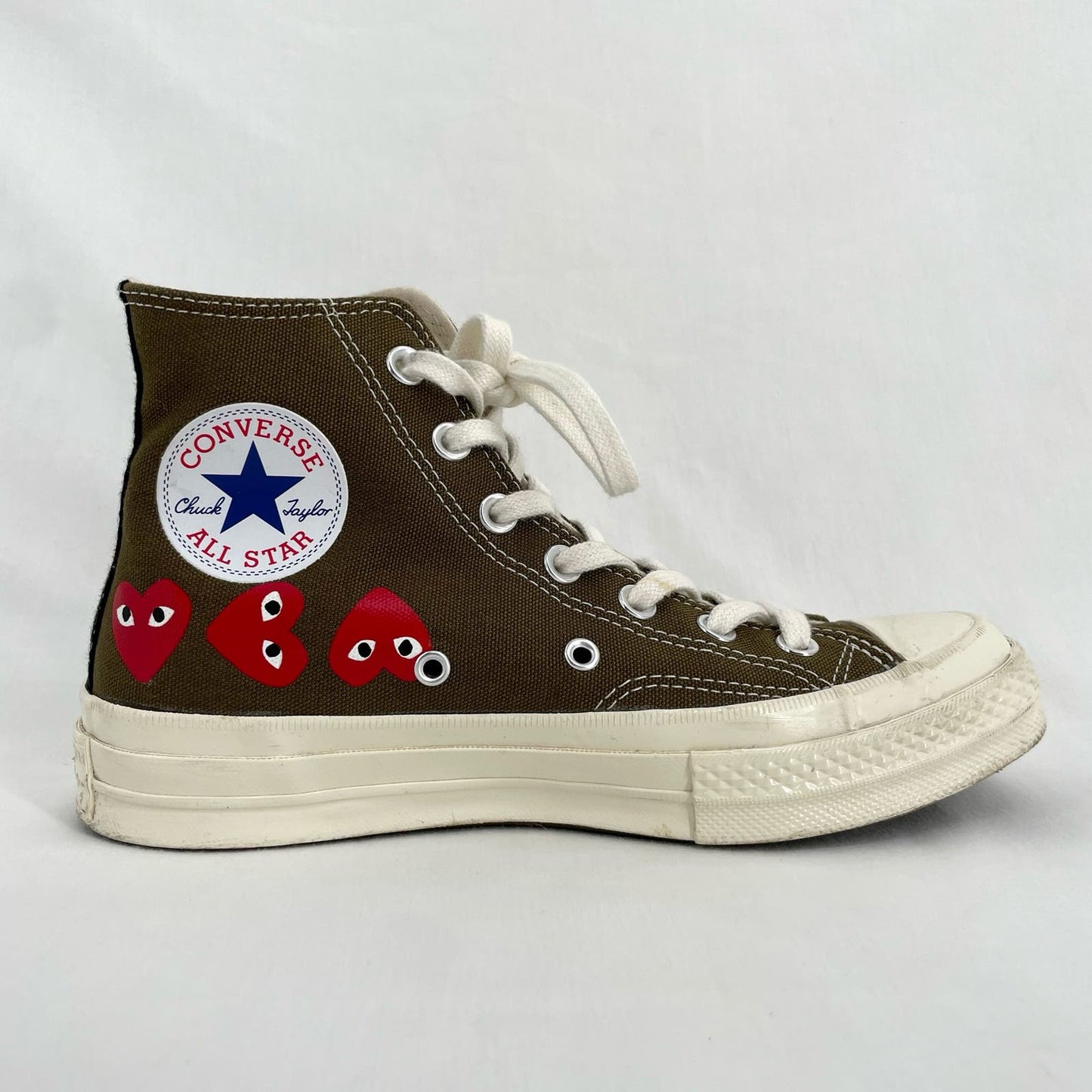 Converse X Comme des Garcons Play Chuck Taylor Multi Heart Khaki Sneaker Shoes Size 7