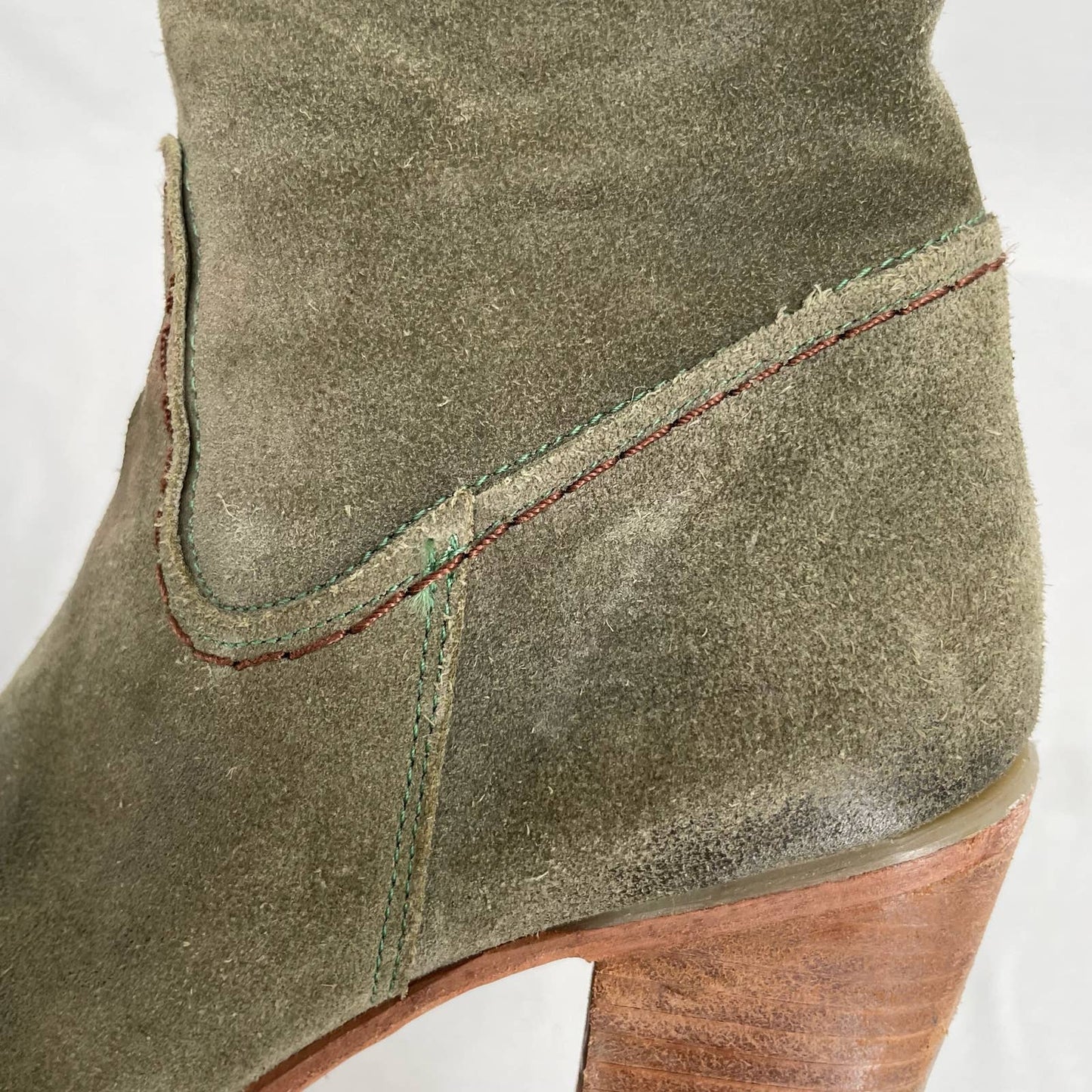 Freebird by Steven Brock Olive Green Suede Tall Leather OTK Heeled Lace Boots Size 10