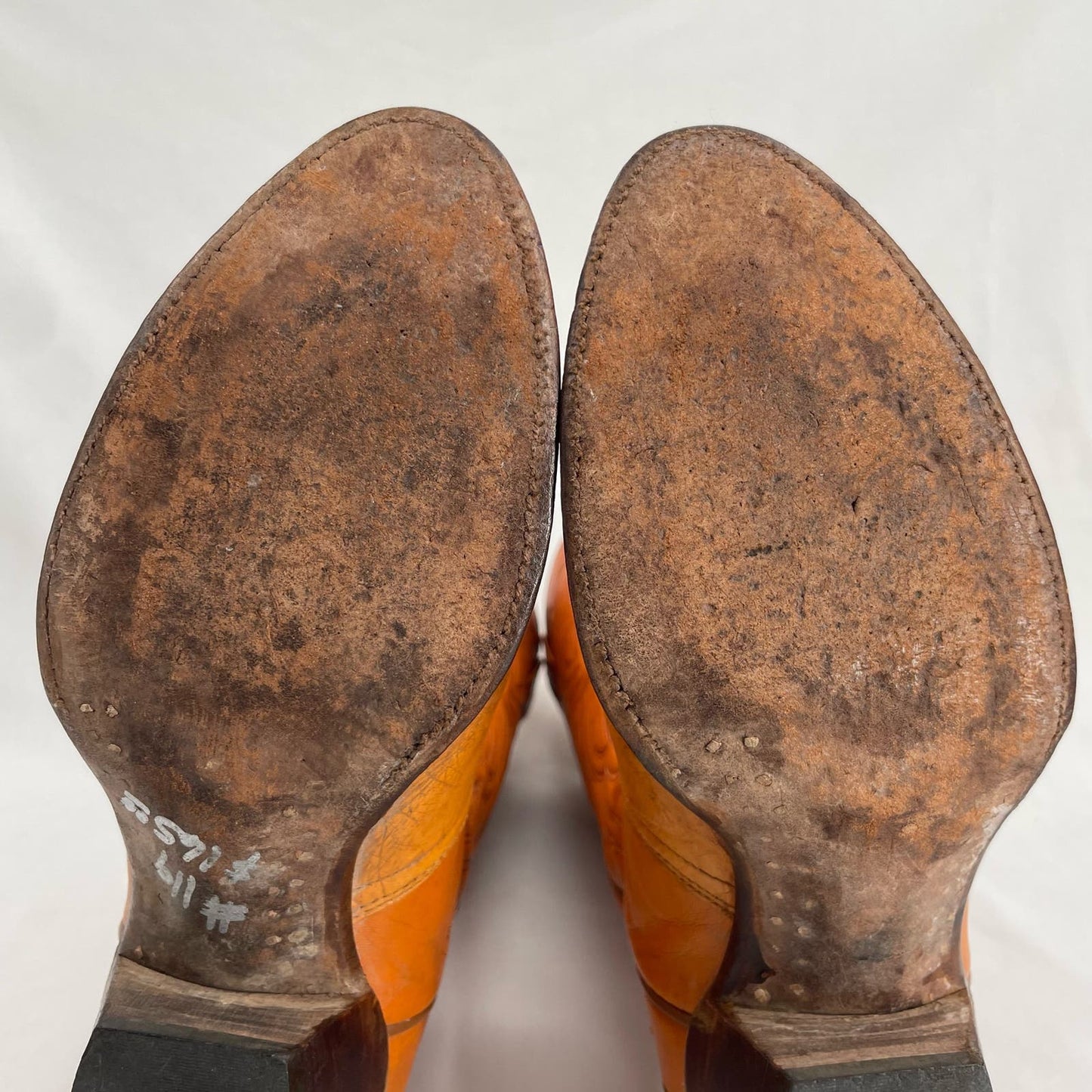 El Dorado Vintage Ostrich Orange Leather Buttercup Cowboy Western Boots Size 8M