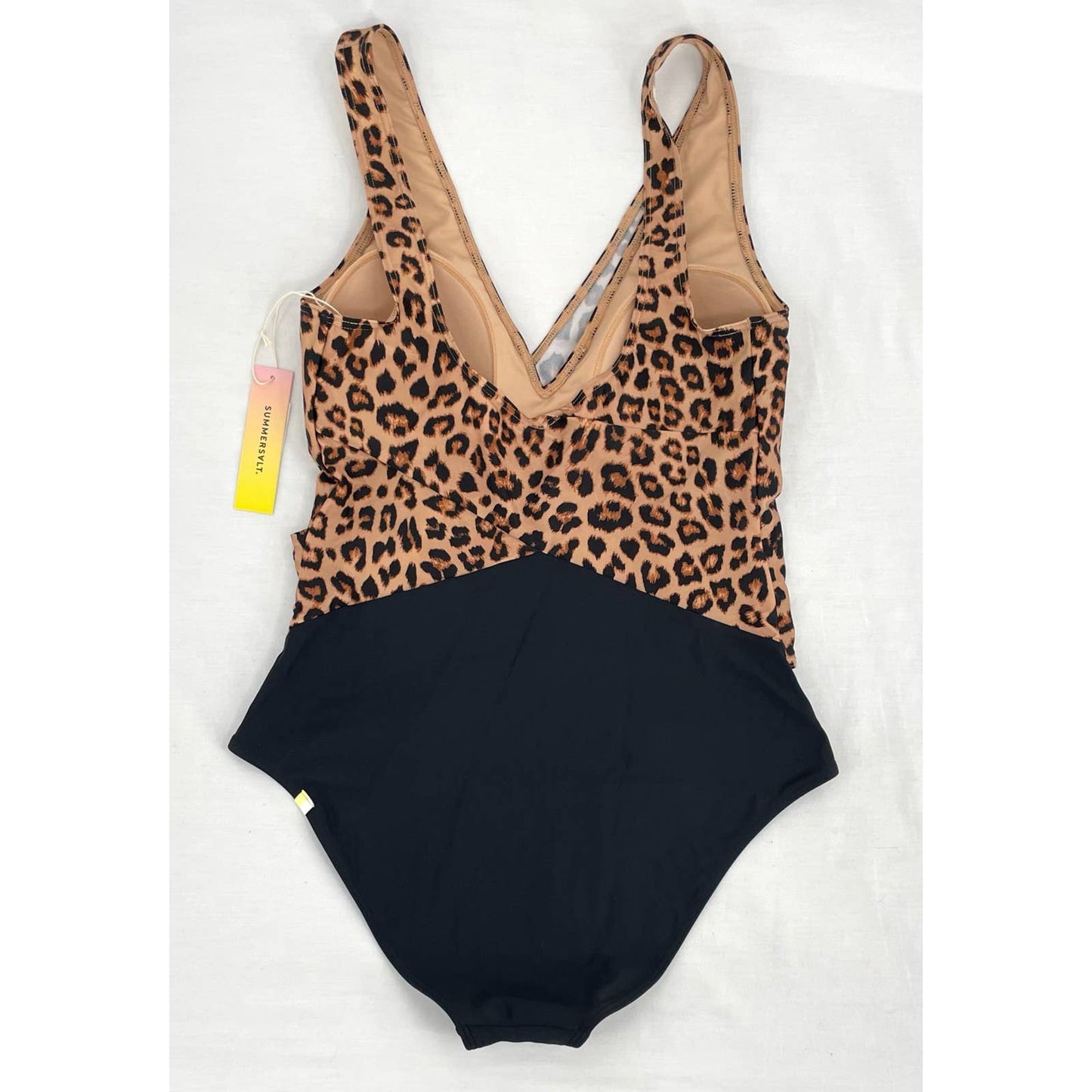 NEW Summersalt Perfect Wrap Leopard Print One Piece Swimsuit Black Tie Front Size 8