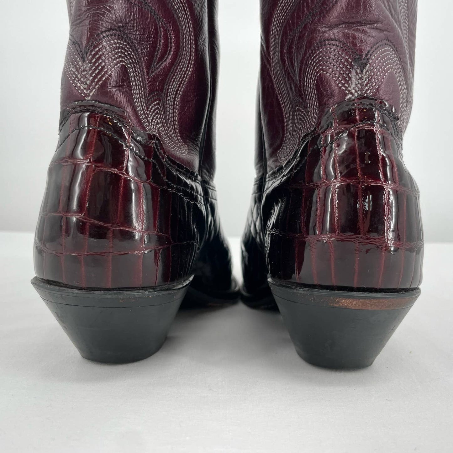 Vintage Purple Leather Cowboy Western Boots Croc Pointed Toe Metallic Pearl Size 7
