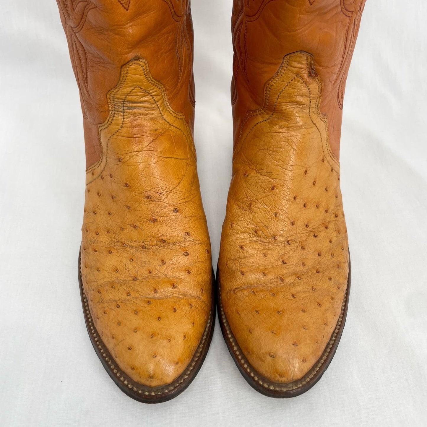 El Dorado Vintage Ostrich Orange Leather Buttercup Cowboy Western Boots Size 8M