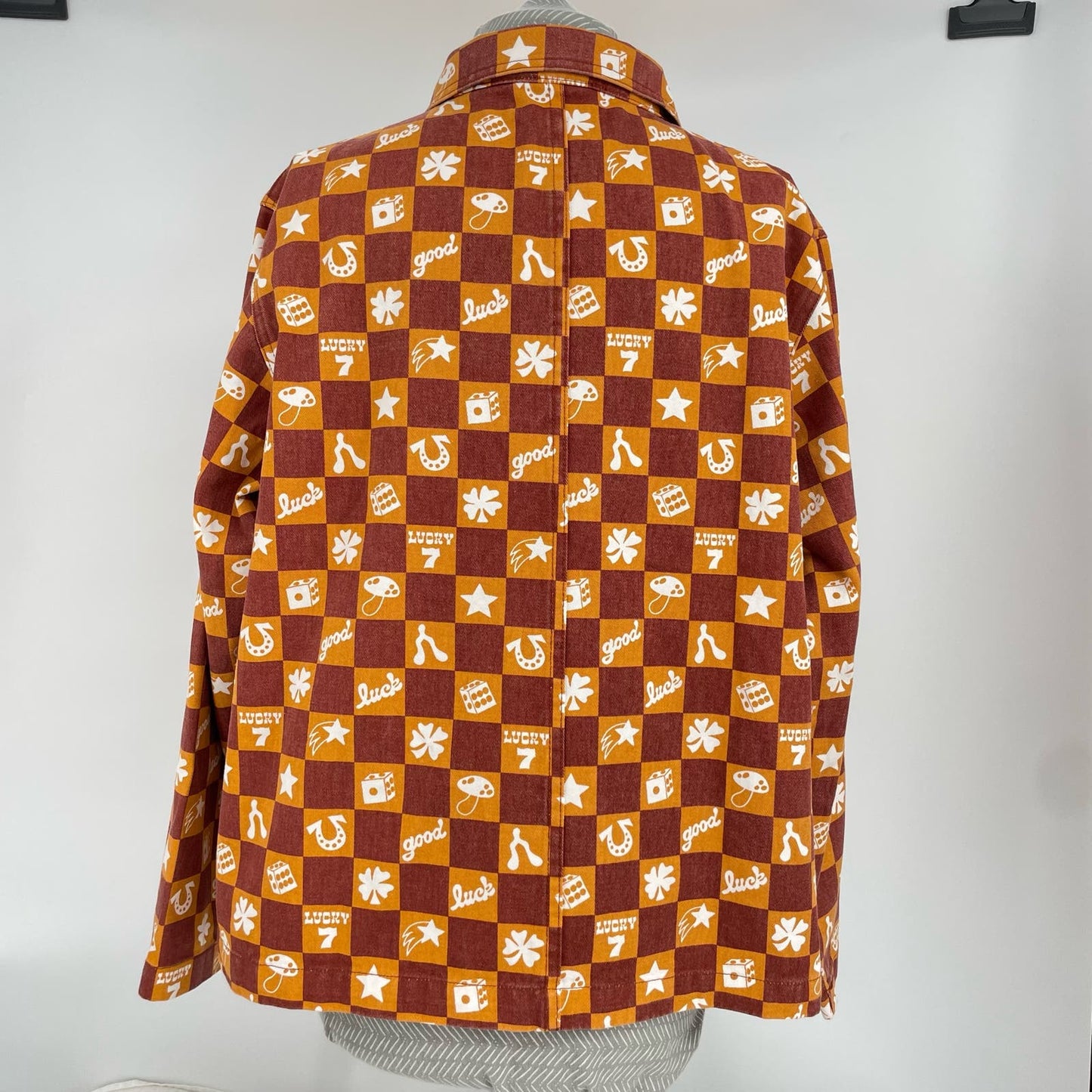 Big Bud Press Work Jacket Lucky Collection Gold Maroon Checkered Button Coat Size M