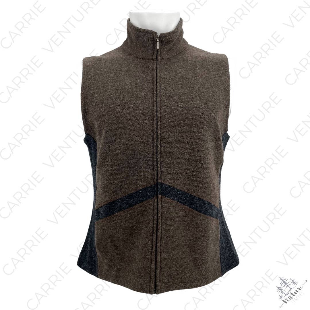Ibex Merino Wool Full Zip Vest Brown Taupe Black Gray Pockets Outdoor Fit Size L