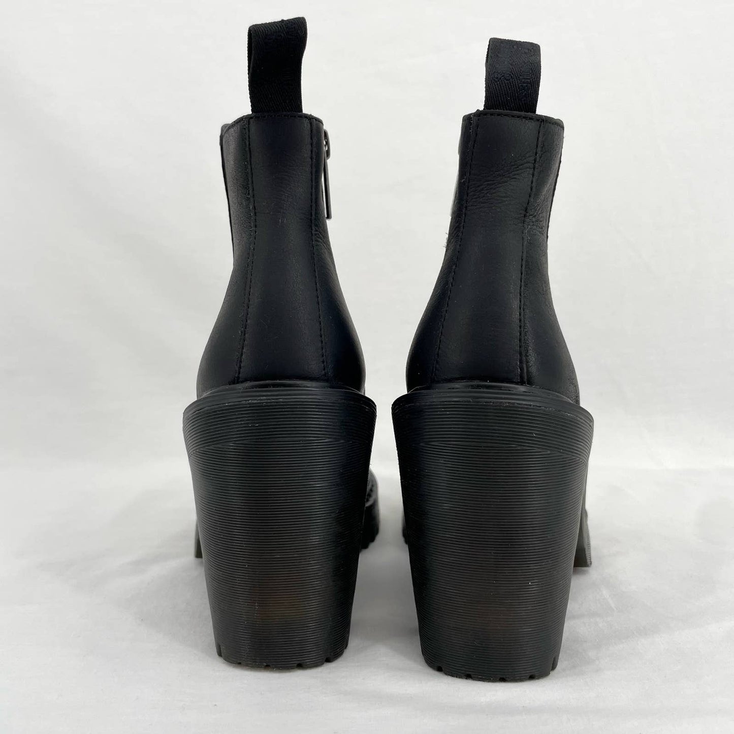 Dr. Martens Magdalena Black Blackout Monochromatic Leather Heeled Ankle Boots Size 7
