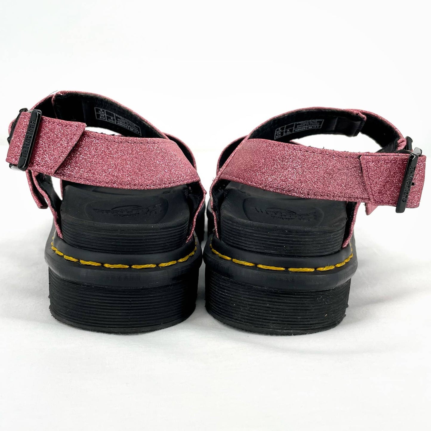 Dr. Martens Voss Sandals Pink Fine Glitter Chunky Sole Platform Buckle Straps Size 8