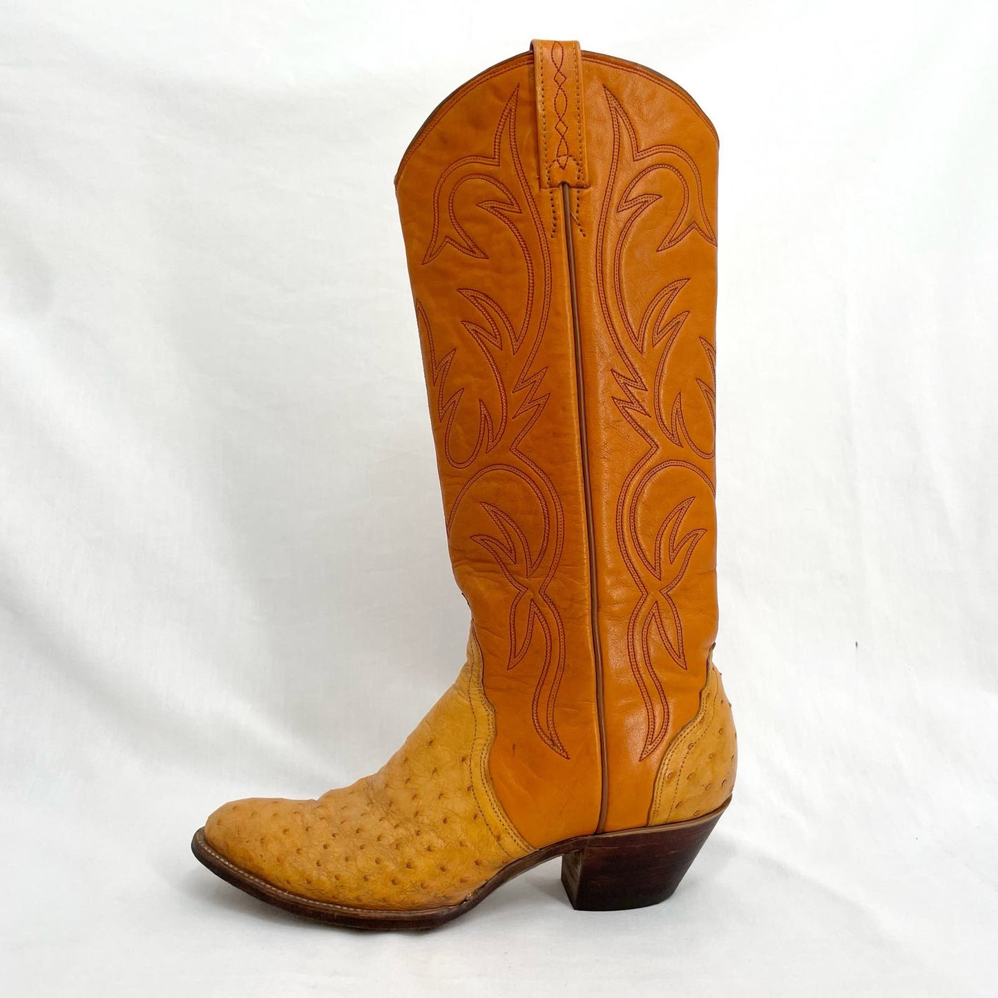 El Dorado Vintage Ostrich Orange Leather Buttercup Cowboy Western Boots Size 8M