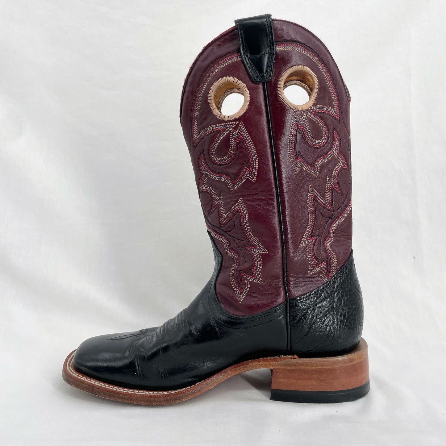 Boulet Purple Black Leather Cowboy Western Boots Roper Style Square Toe Size 7.5