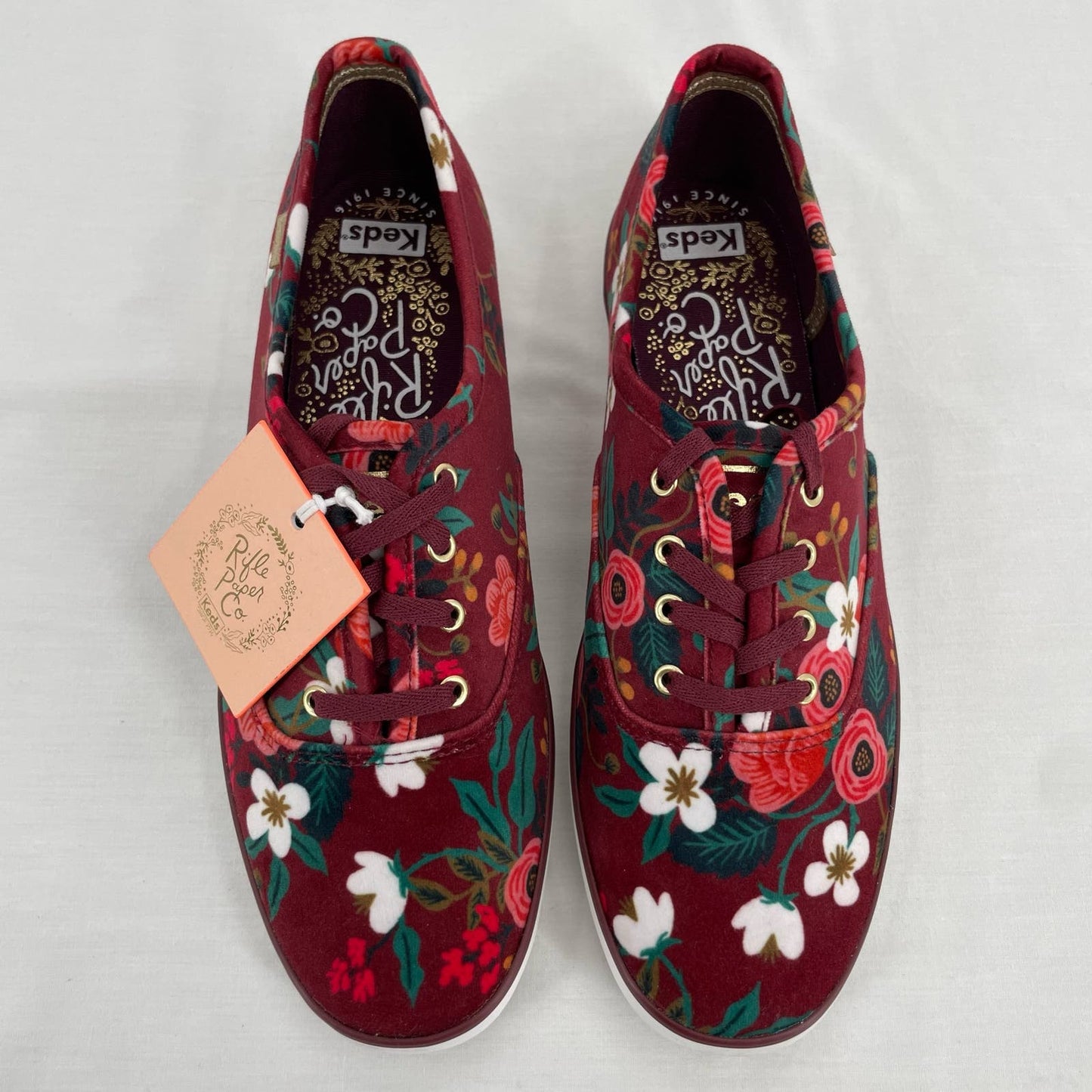 NEW Keds X Rifle Paper Co Sneakers Red Velvet Floral Garden Fall Flats Shoes Size 8.5