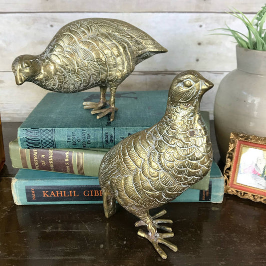 Vintage Brass Quail Grouse Pair MidMod Game Birds Rustic Chic Farmhouse Decor