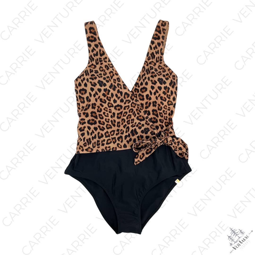 NEW Summersalt Perfect Wrap Leopard Print One Piece Swimsuit Black Tie Front Size 8