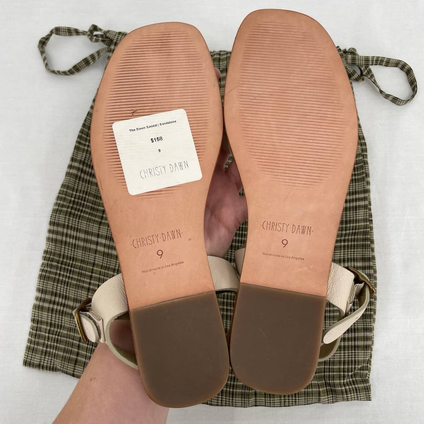 Christy Dawn The Dawn Sandals Sandstone Leather Strappy Flat Shoes Cream Tan Size 9
