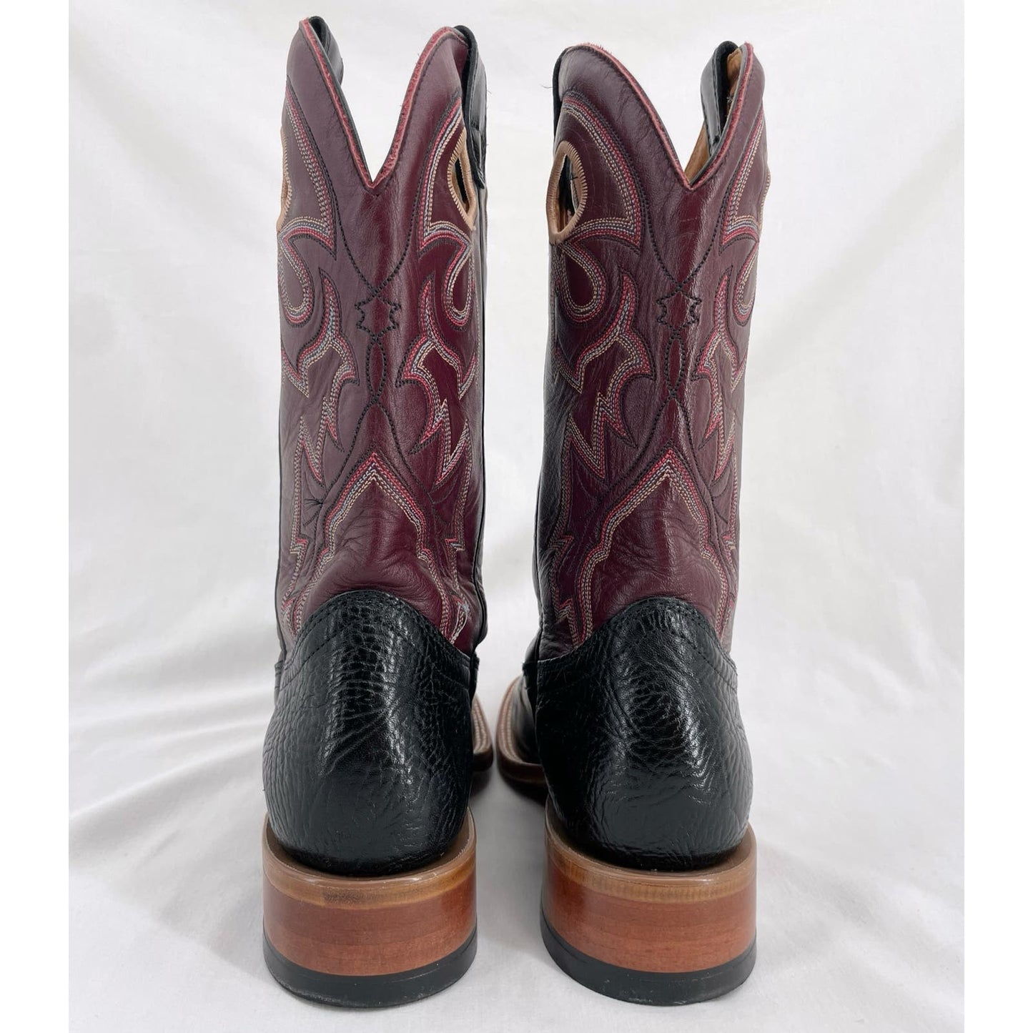 Boulet Purple Black Leather Cowboy Western Boots Roper Style Square Toe Size 7.5