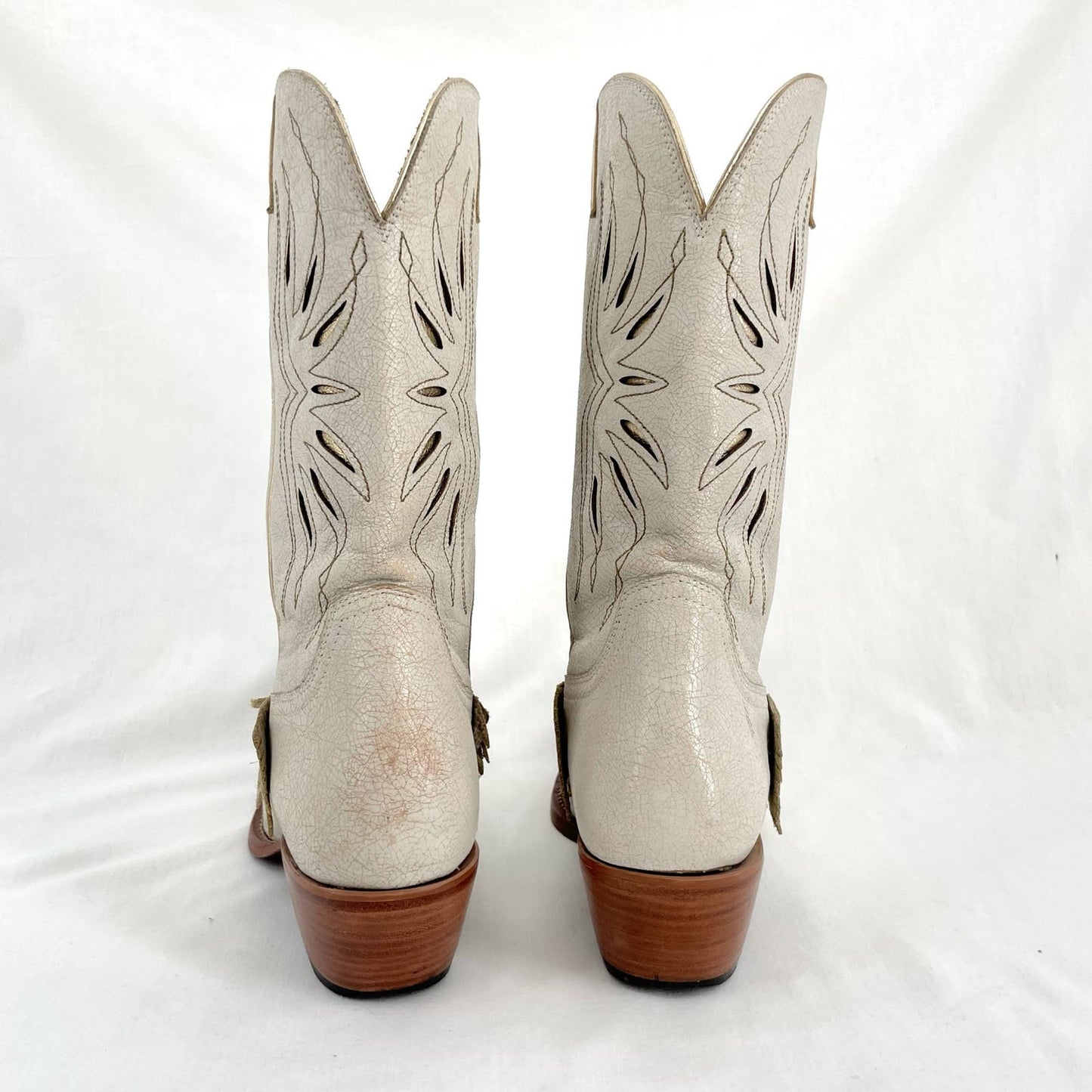 Lucchese x Kacey Musgraves Golden Arrow White Leather Cowboy Boots RARE Size 9.5