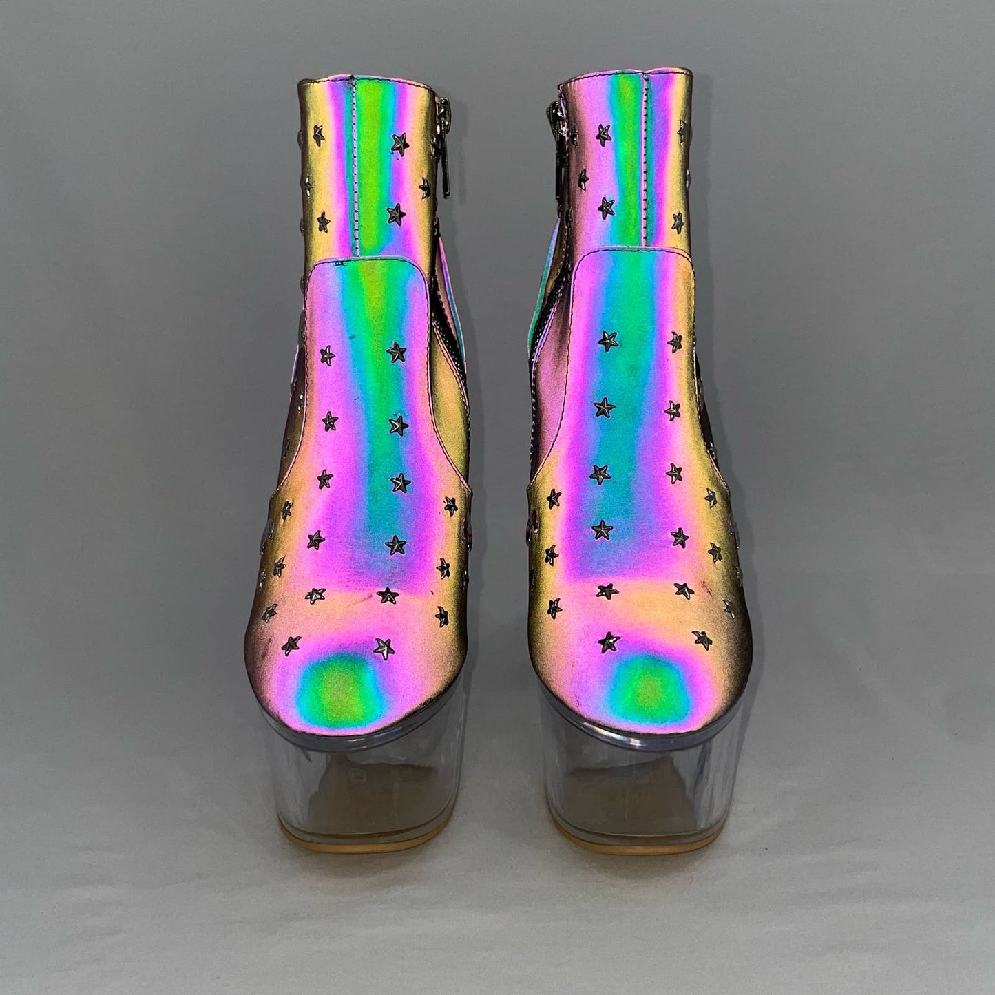Exotic Cosmic Reflective Heels Celestial Moon Stars Clear Platform Dancer Boots Size 7