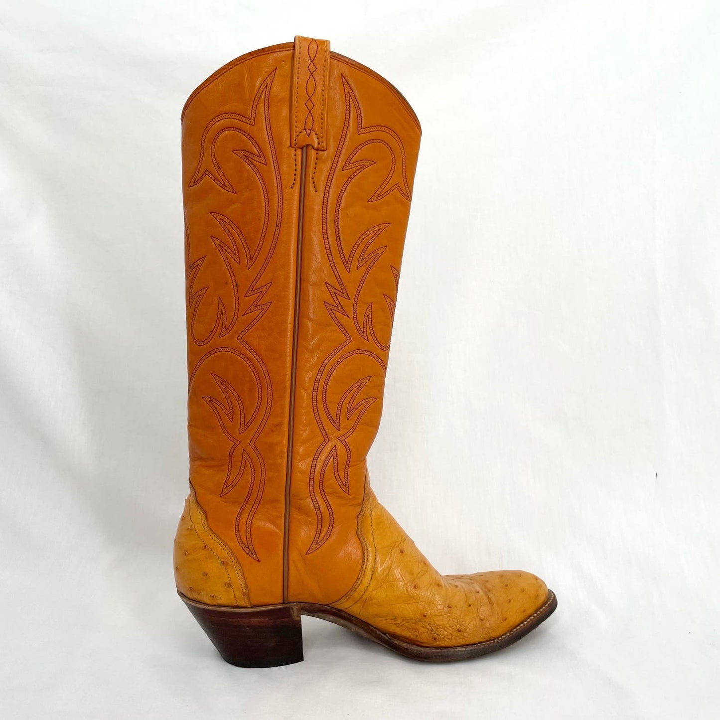 El Dorado Vintage Ostrich Orange Leather Buttercup Cowboy Western Boots Size 8M