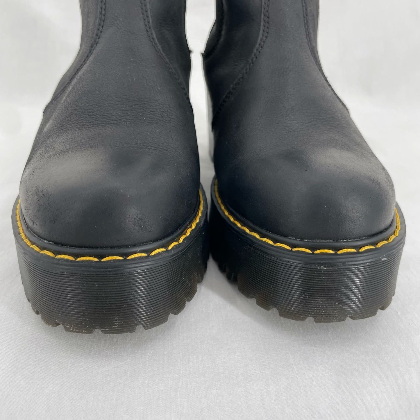 Dr. Martens Rometty Black Leather Platform Heeled Chelsea Ankle Boot Grunge Docs Size 8