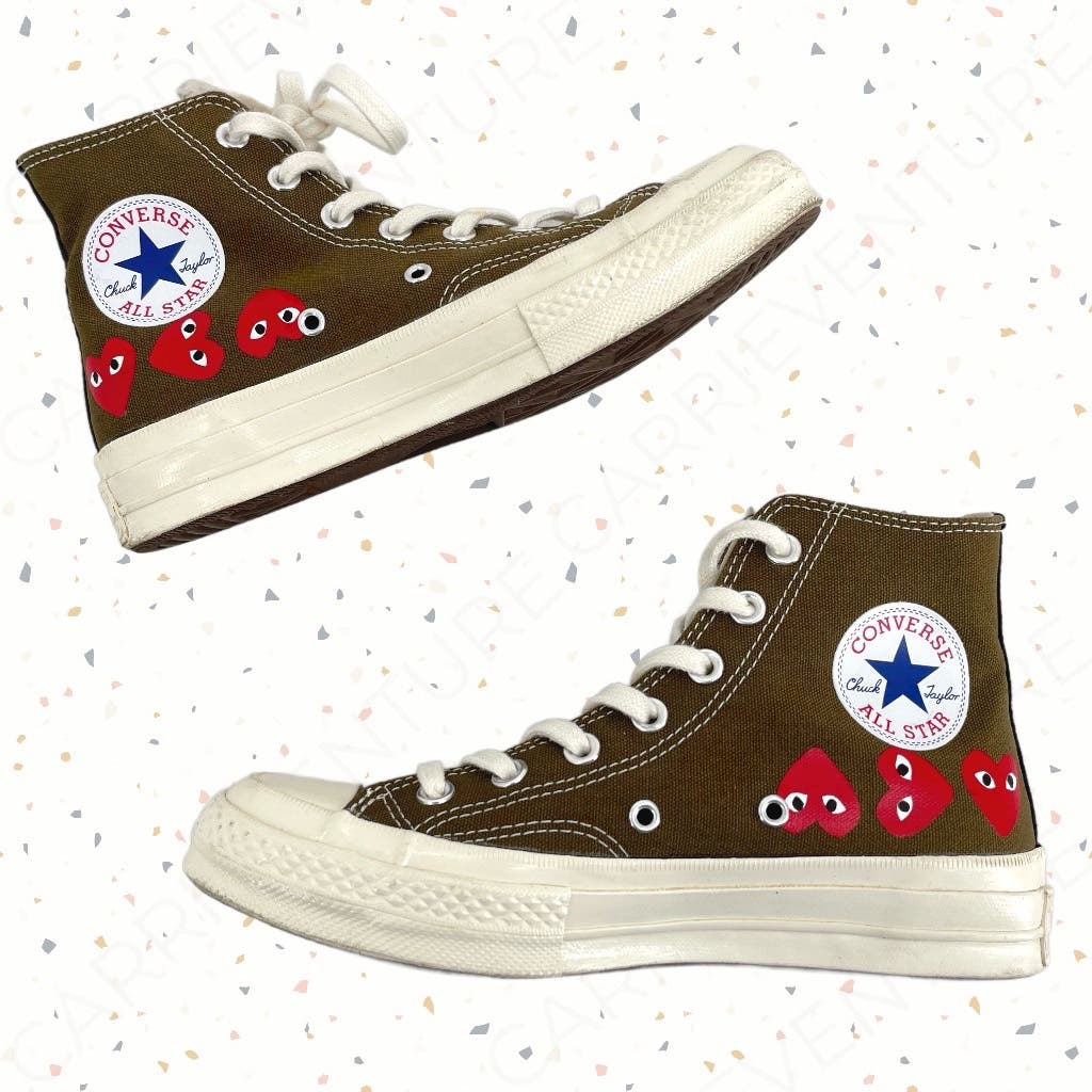 Converse X Comme des Garcons Play Chuck Taylor Multi Heart Khaki Sneaker Shoes Size 7