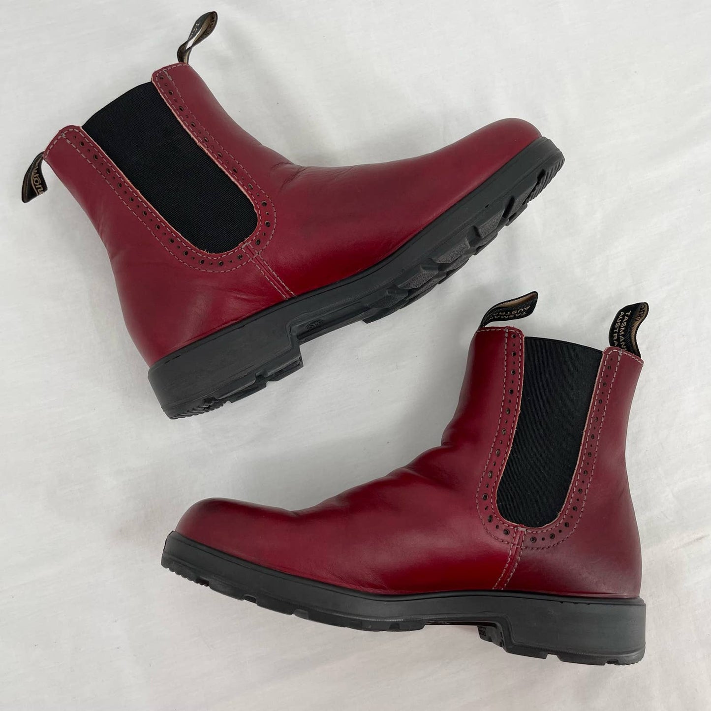 Blundstone Red Leather High Top Brogue Chelsea Boots Burgundy Redwood Maroon Size AU 6 | US 9