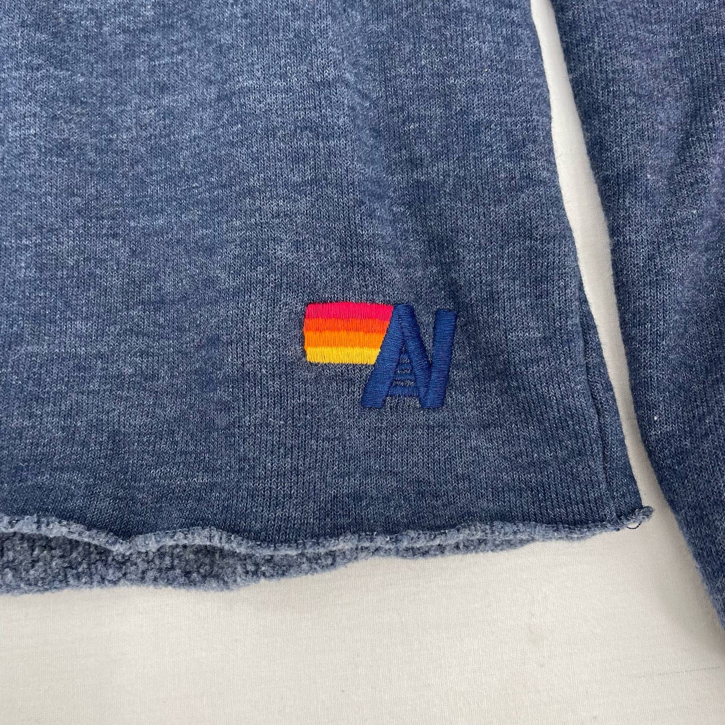 Aviator Nation Heather Navy Bolt Classic Cropped Crew Sweatshirt Neon 5 Stripe Size L