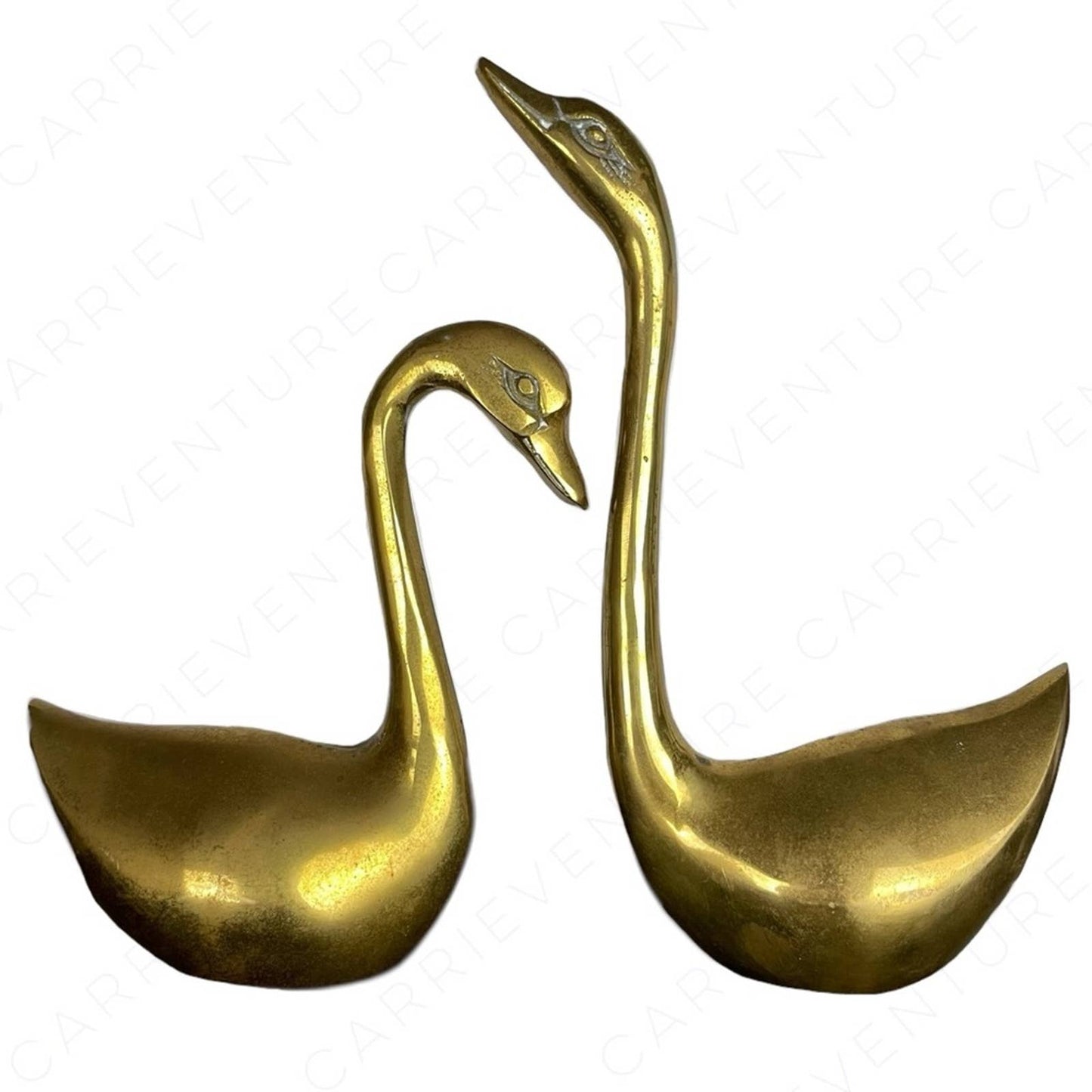 Vintage Brass Elegant Swan Pair Large Mid-Century Modern Decor Curio Figurines