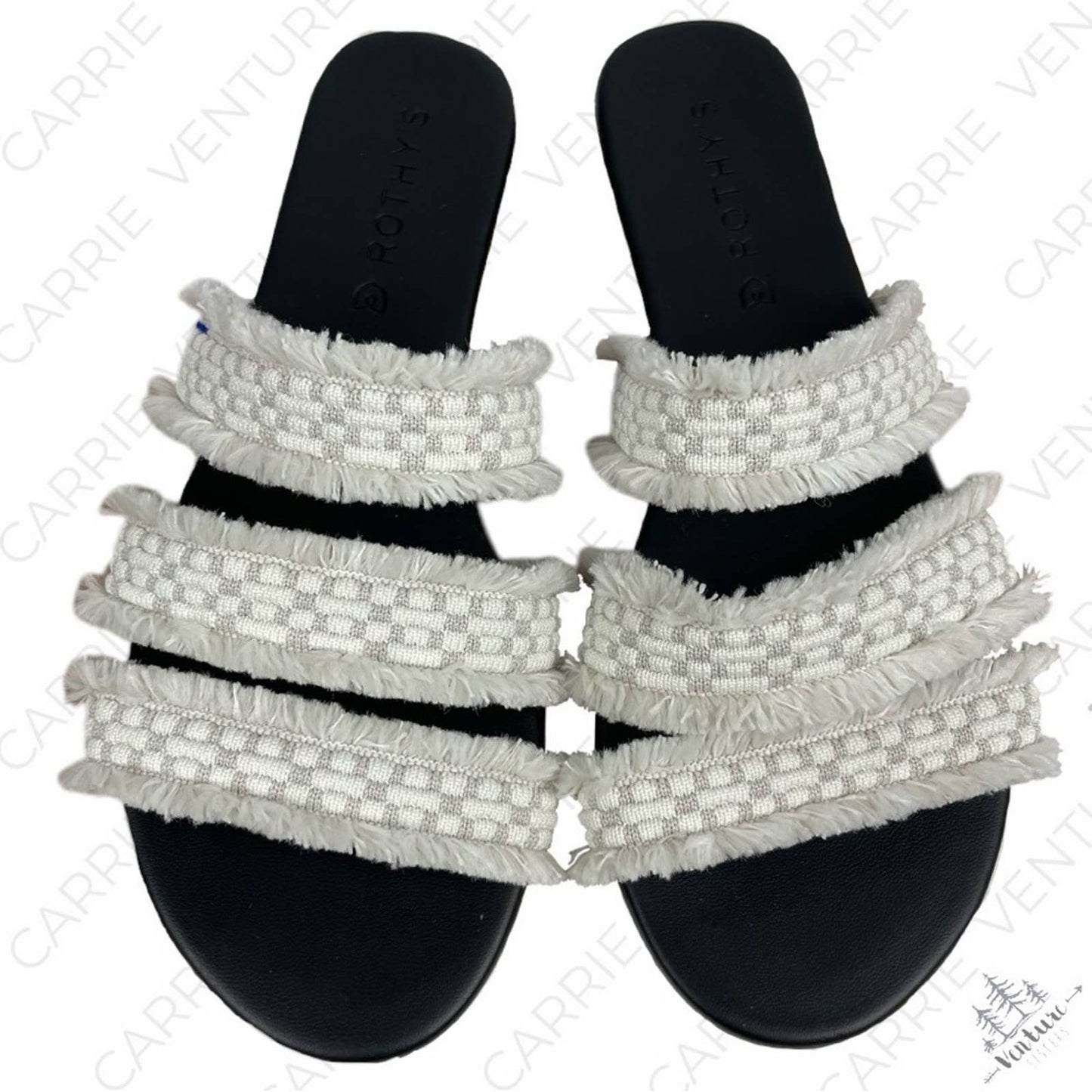 Rothy’s Triple Band Sea Shell Fringe Cream White Beach Coastal Summer Sandal Size 6.5