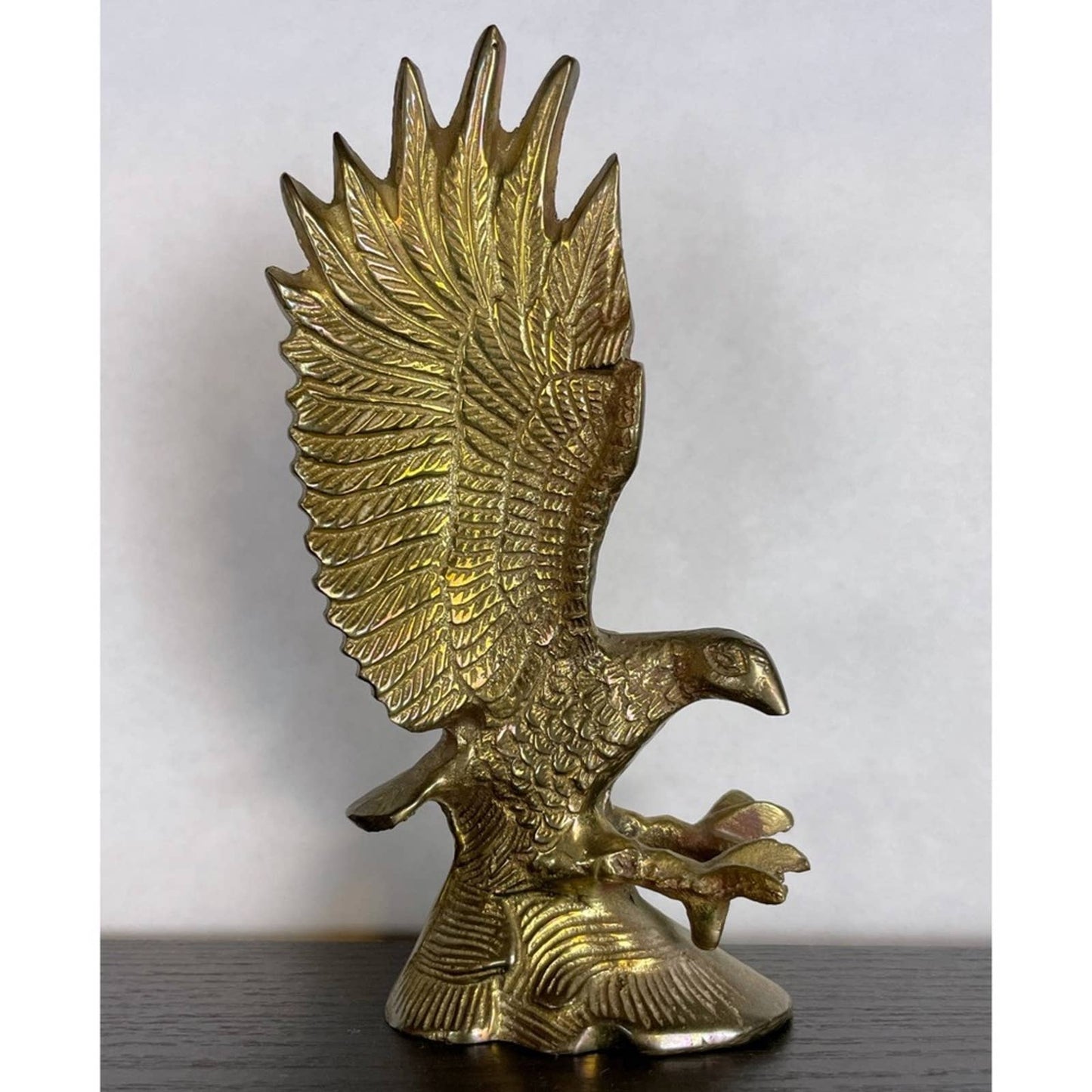Vintage Brass Eagle Figurine Flying Soaring Bald Golden