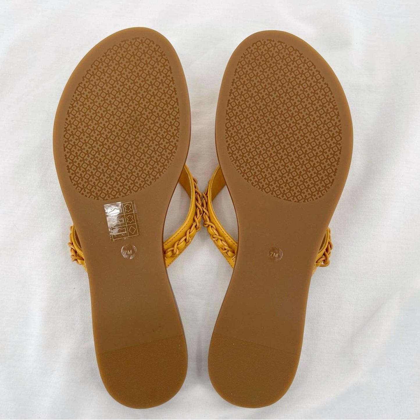 Tory Burch Everly Chain Thong Sandals Nappa Leather Light Turmeric Gold Orange Size 7