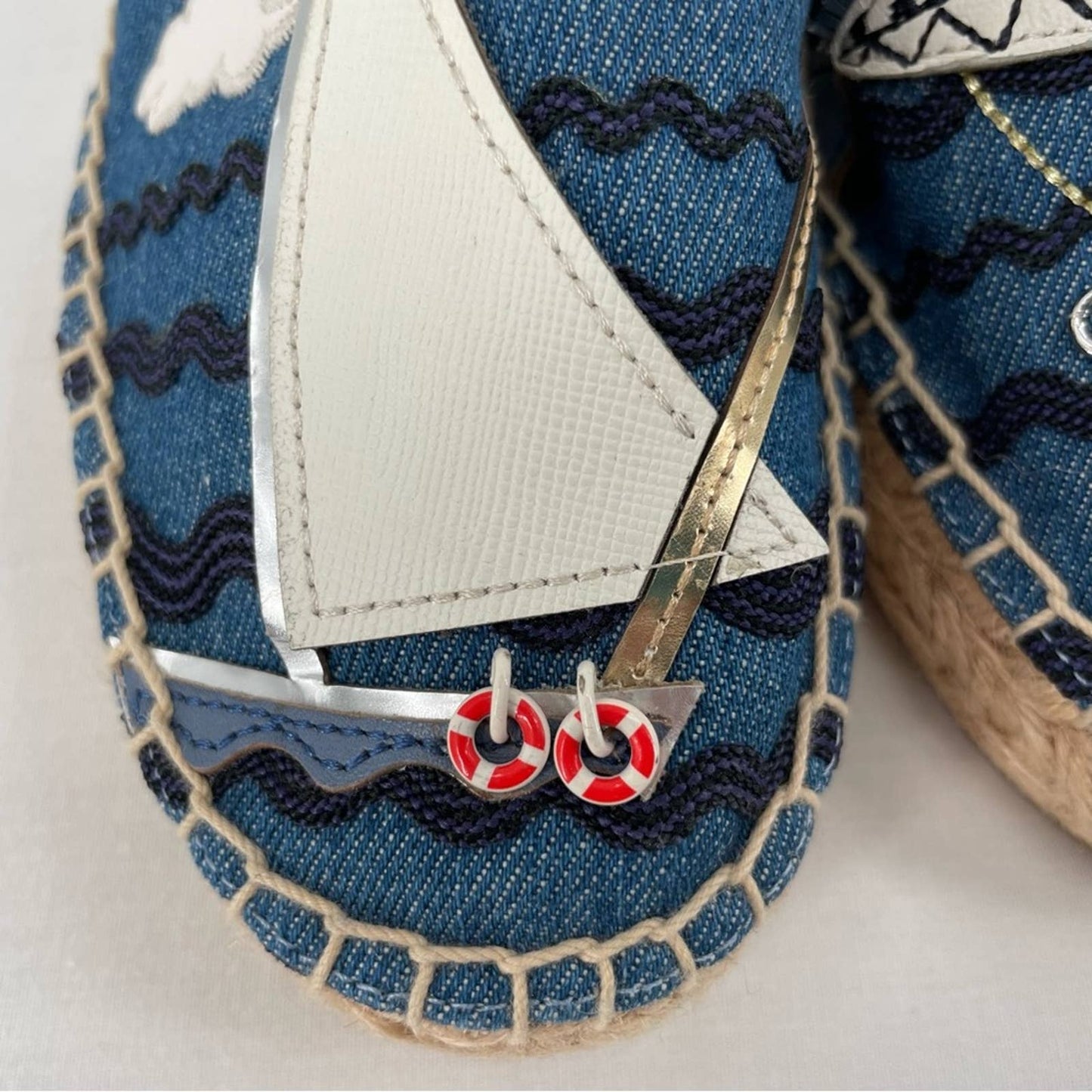 Tory Burch Seaside Espadrille Denim Chambray Nautical Fishing Sailing Boat Shoes Size 7