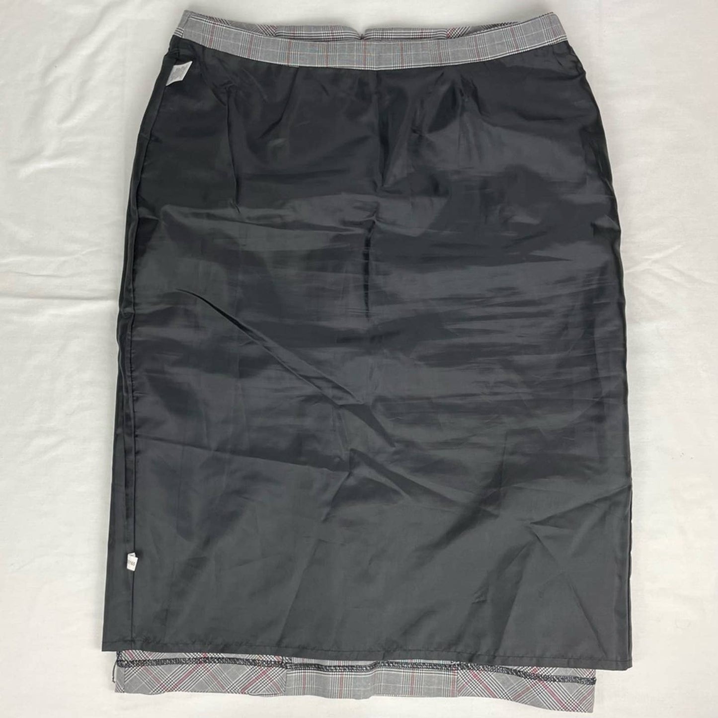 NY&Co 7th Ave Design Studio Gray Houndstooth Plaid Midi Ruffle Pencil Skirt Size 12