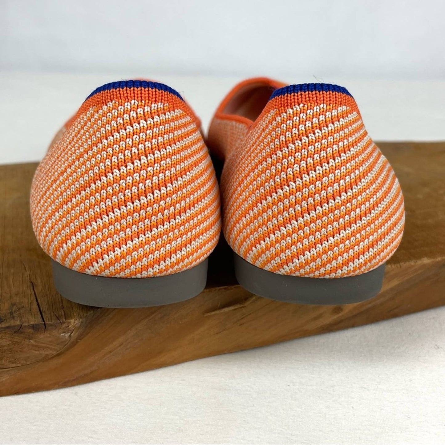 Rothy’s The Point Sherbet Orange White Striped Flats Bright Casual Summer Shoes Size 5