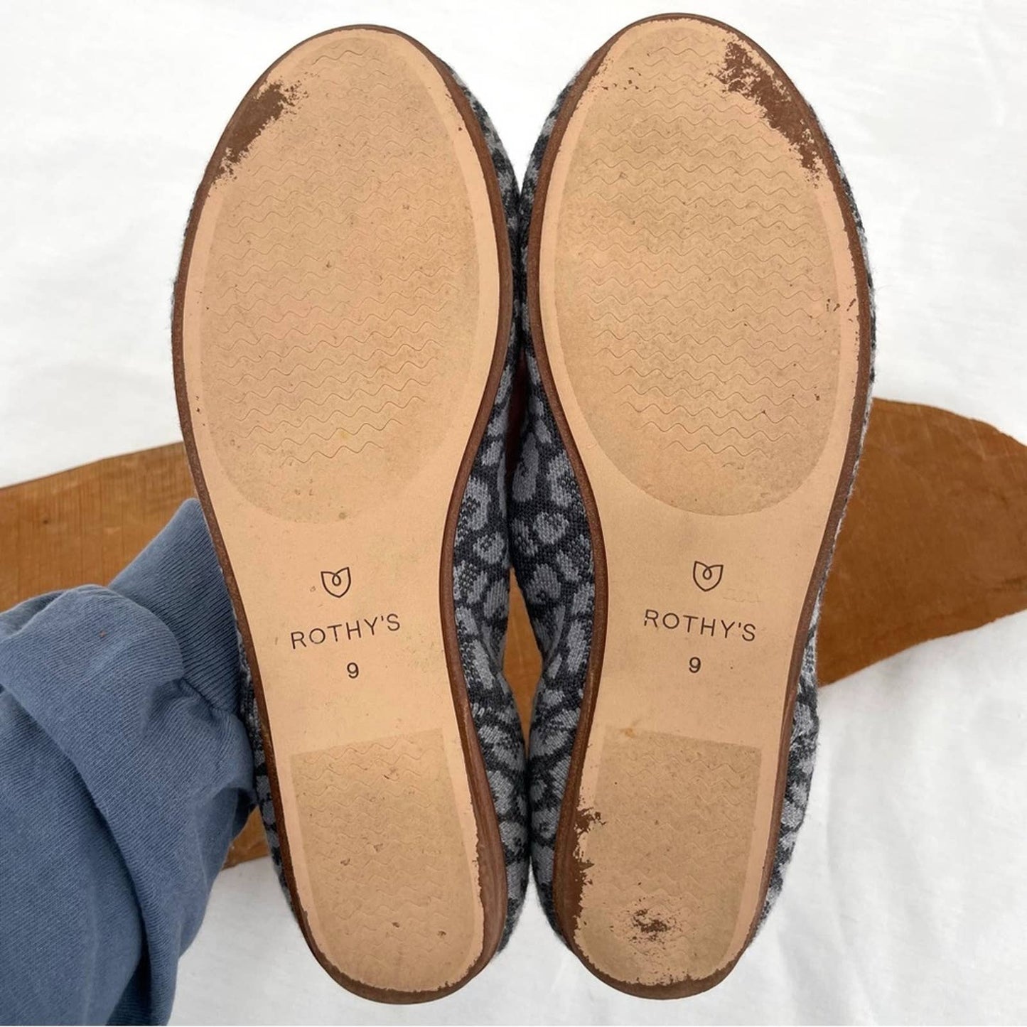 Rothy’s Merino Wool Haze Spot Grey Leopard Print Hot Pink Trim Round Toe Flats Size 9