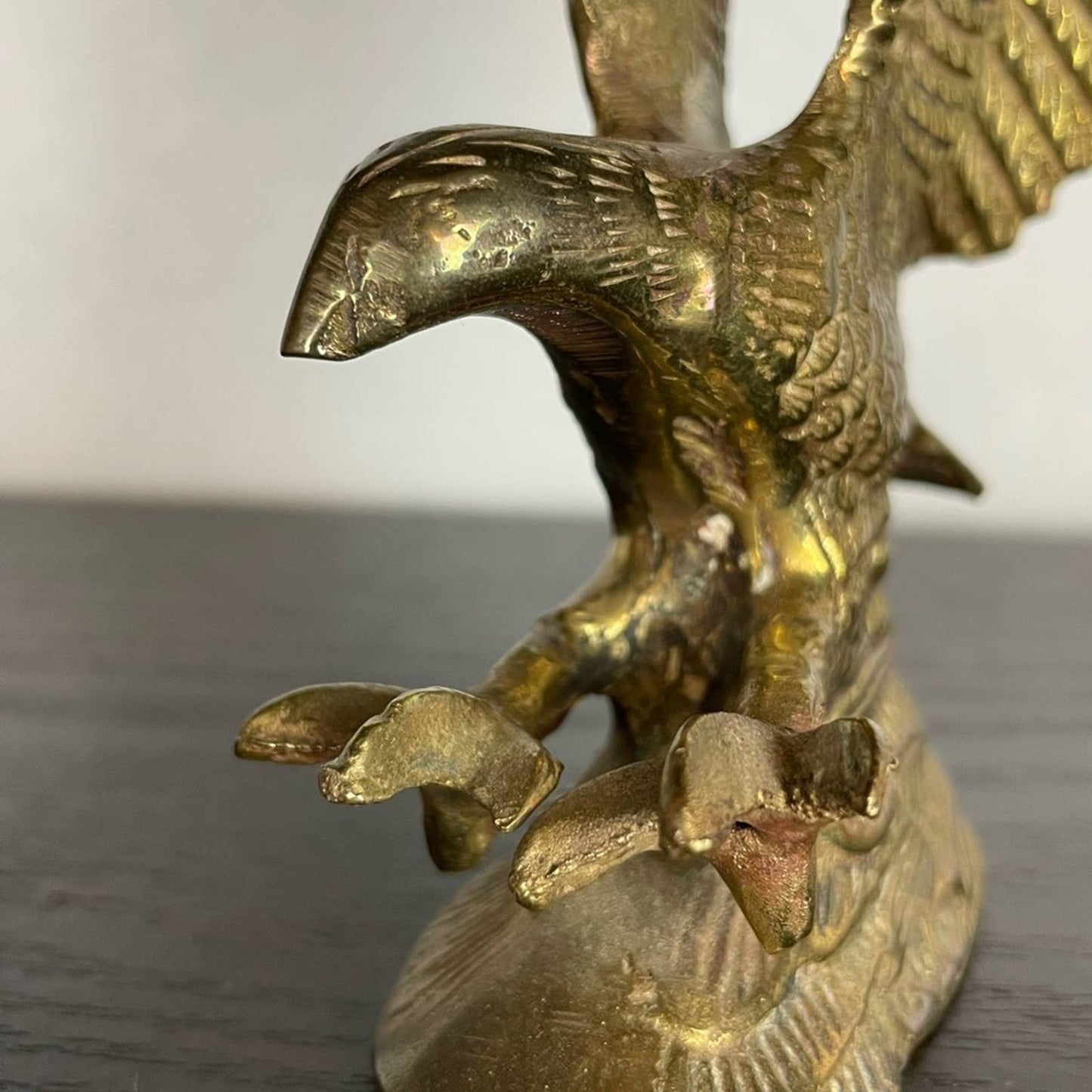 Vintage Brass Eagle Figurine Flying Soaring Bald Golden