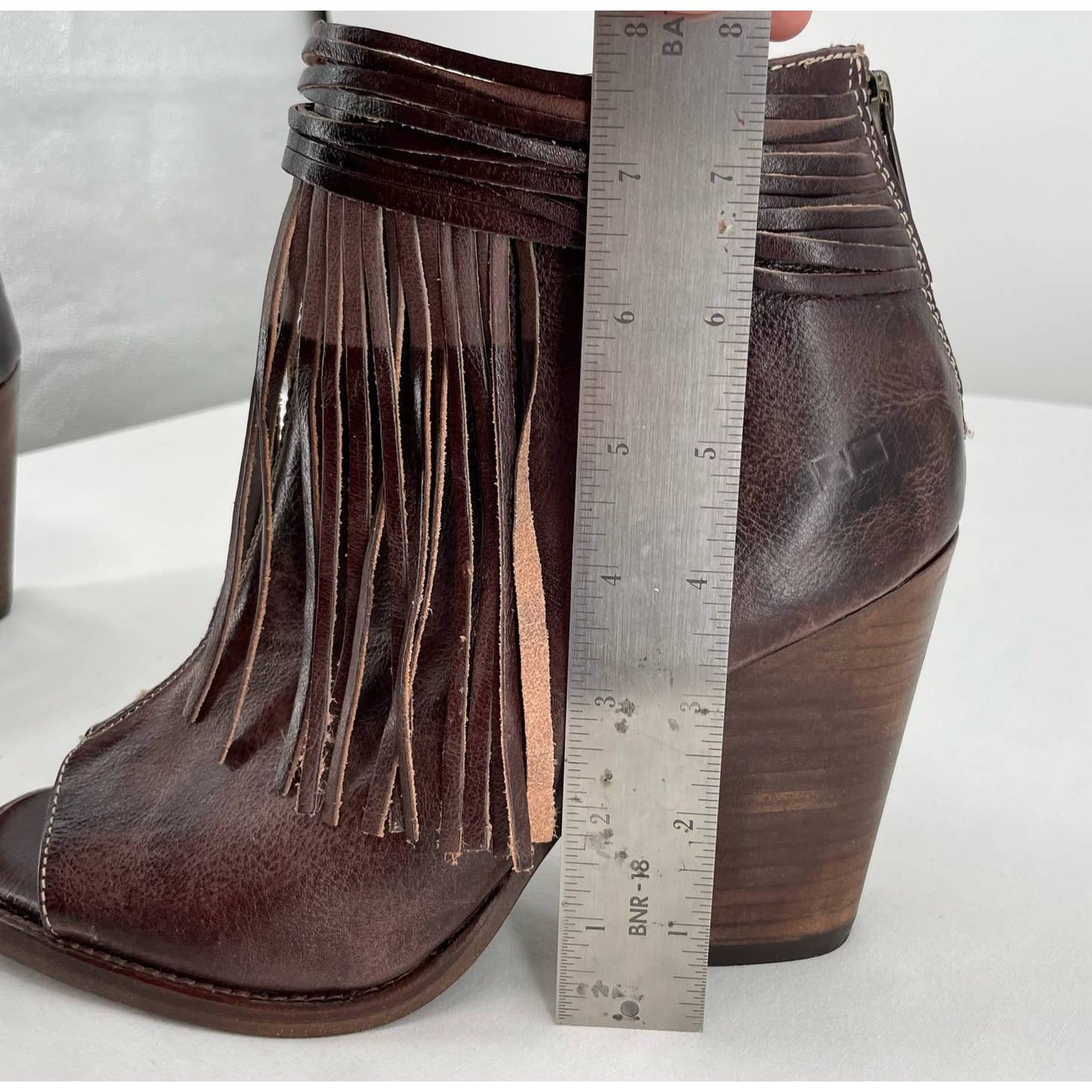 BED|STU Olivia Brown Rustic Fringe Peep Toe Ankle Booties Western Boho Size 9.5