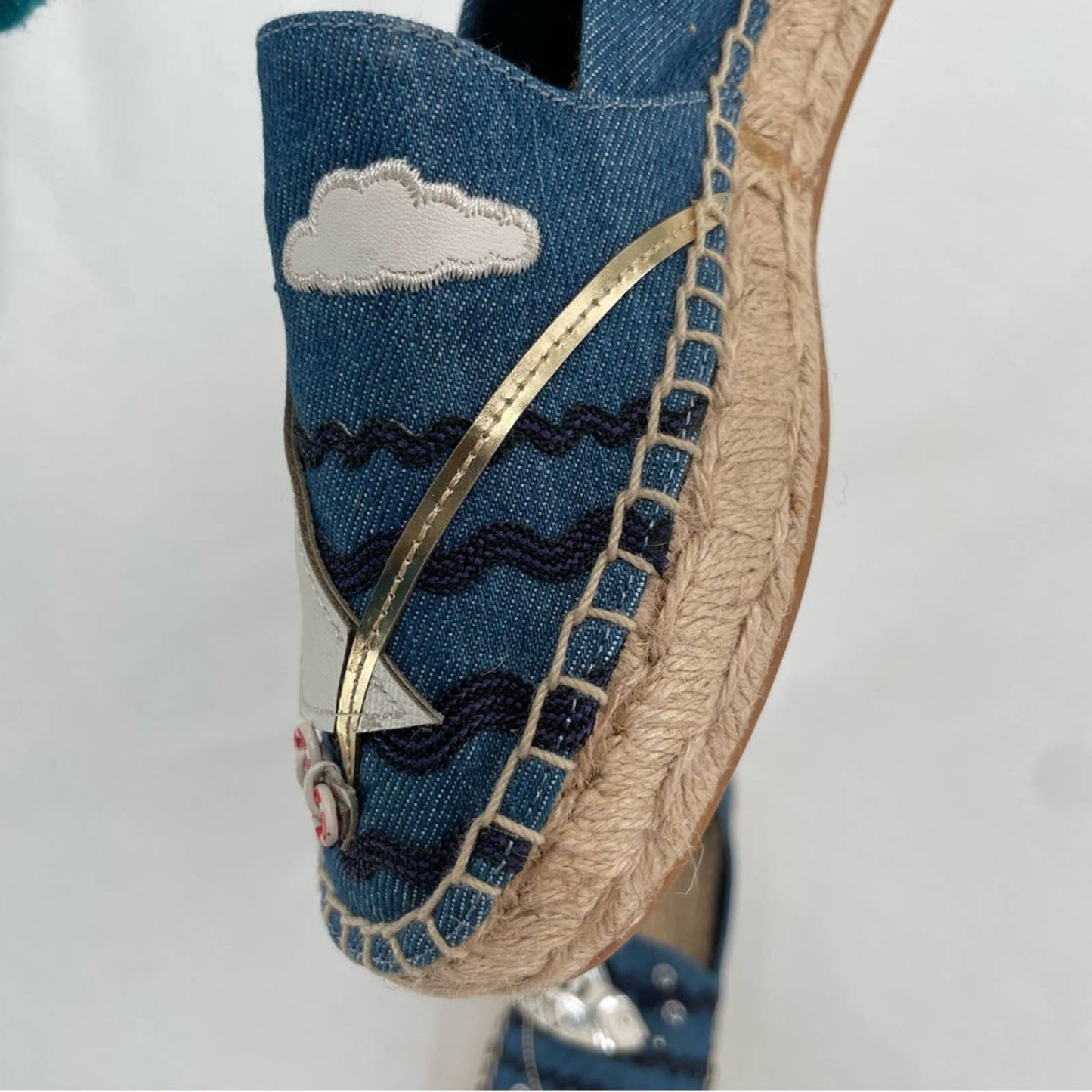 Tory Burch Seaside Espadrille Denim Chambray Nautical Fishing Sailing Boat Shoes Size 7