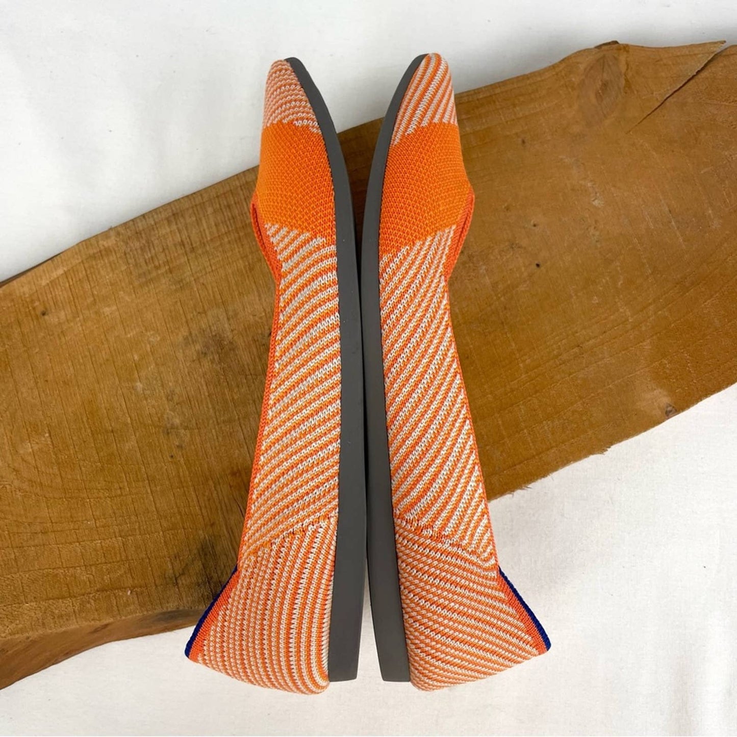 Rothy’s The Point Sherbet Orange White Striped Flats Bright Casual Summer Shoes Size 5