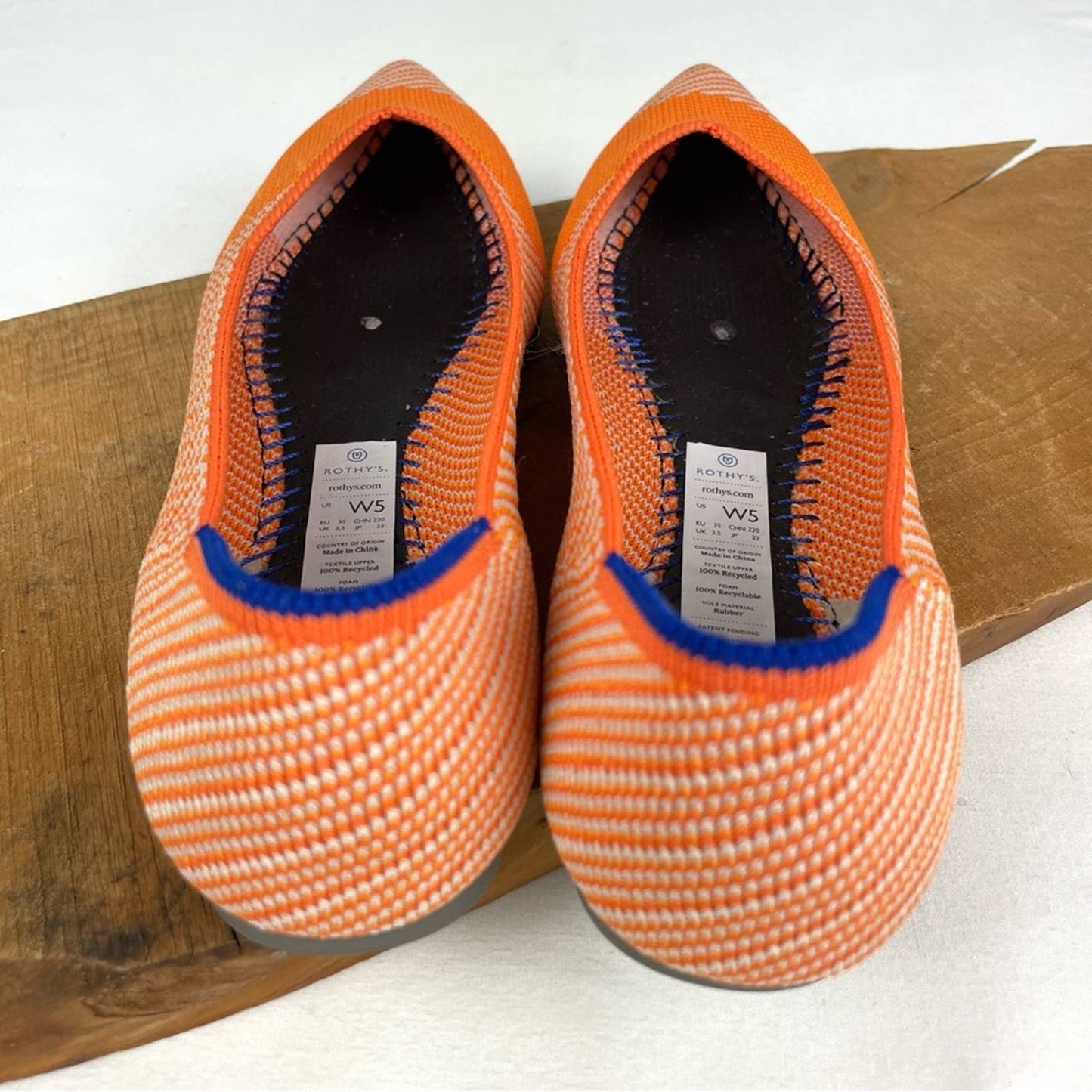 Rothy’s The Point Sherbet Orange White Striped Flats Bright Casual Summer Shoes Size 5