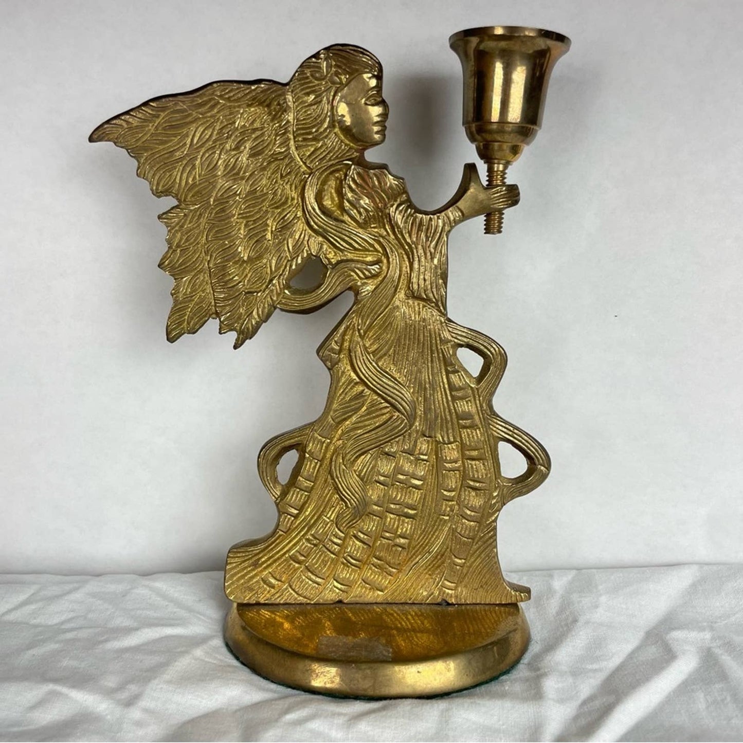 Vintage Brass Angel Candleholder Jainson Ornate Christmas Winter Holiday