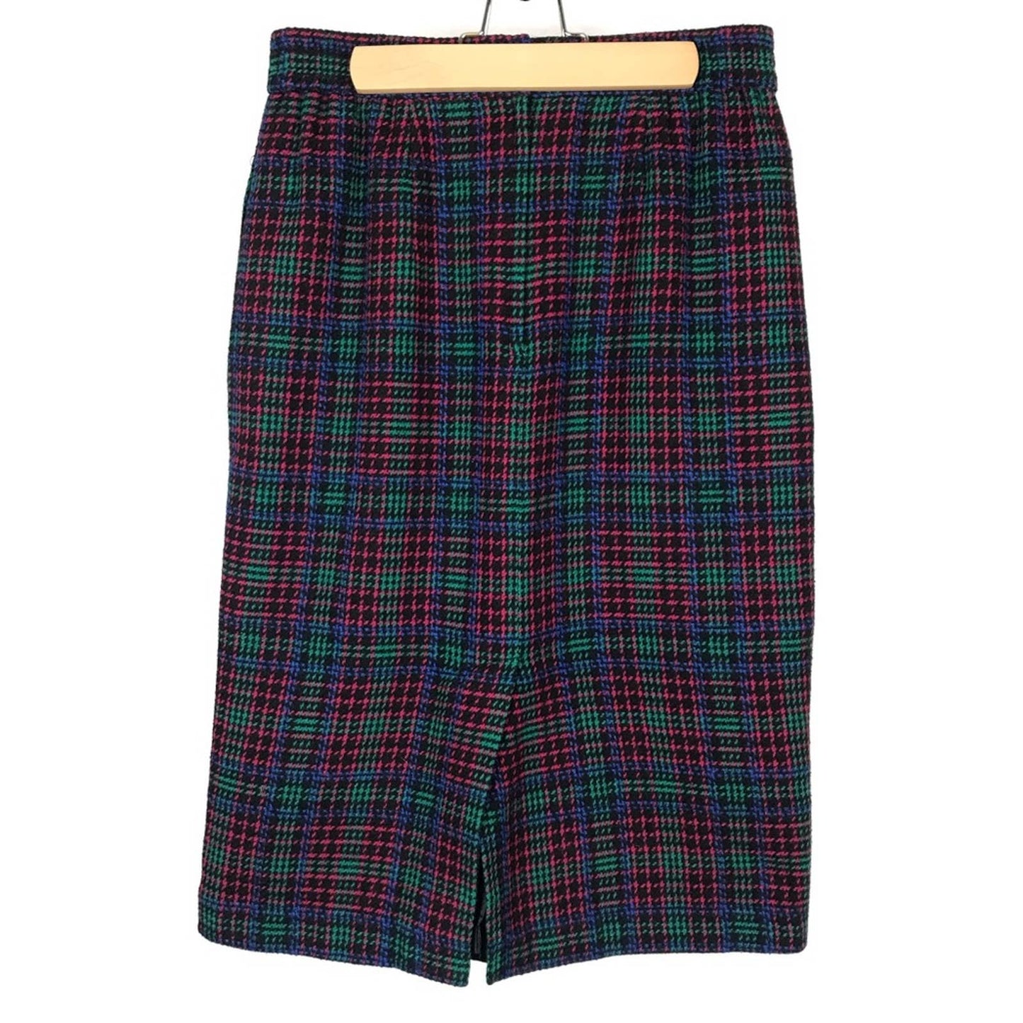 Vintage Joan Leslie Tweed Skirt Wool Blend Pink Green Blue Plaid Retro Skirt Size 6P