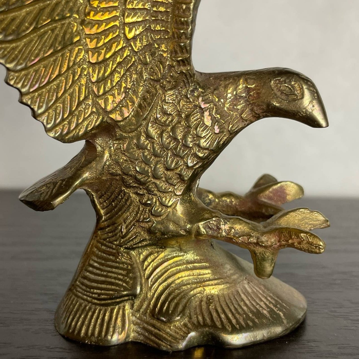 Vintage Brass Eagle Figurine Flying Soaring Bald Golden