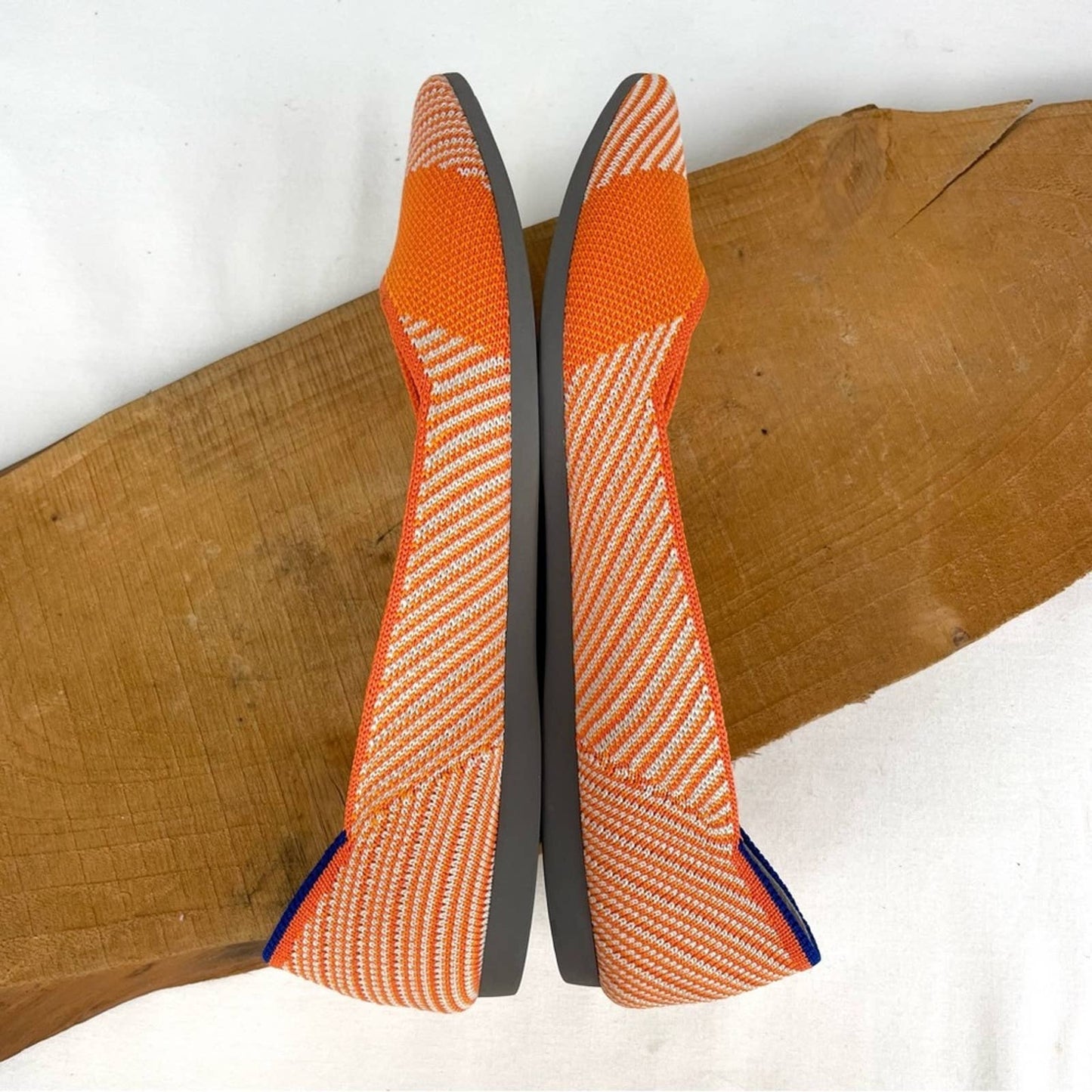 Rothy’s The Point Sherbet Orange White Striped Flats Bright Casual Summer Shoes Size 5