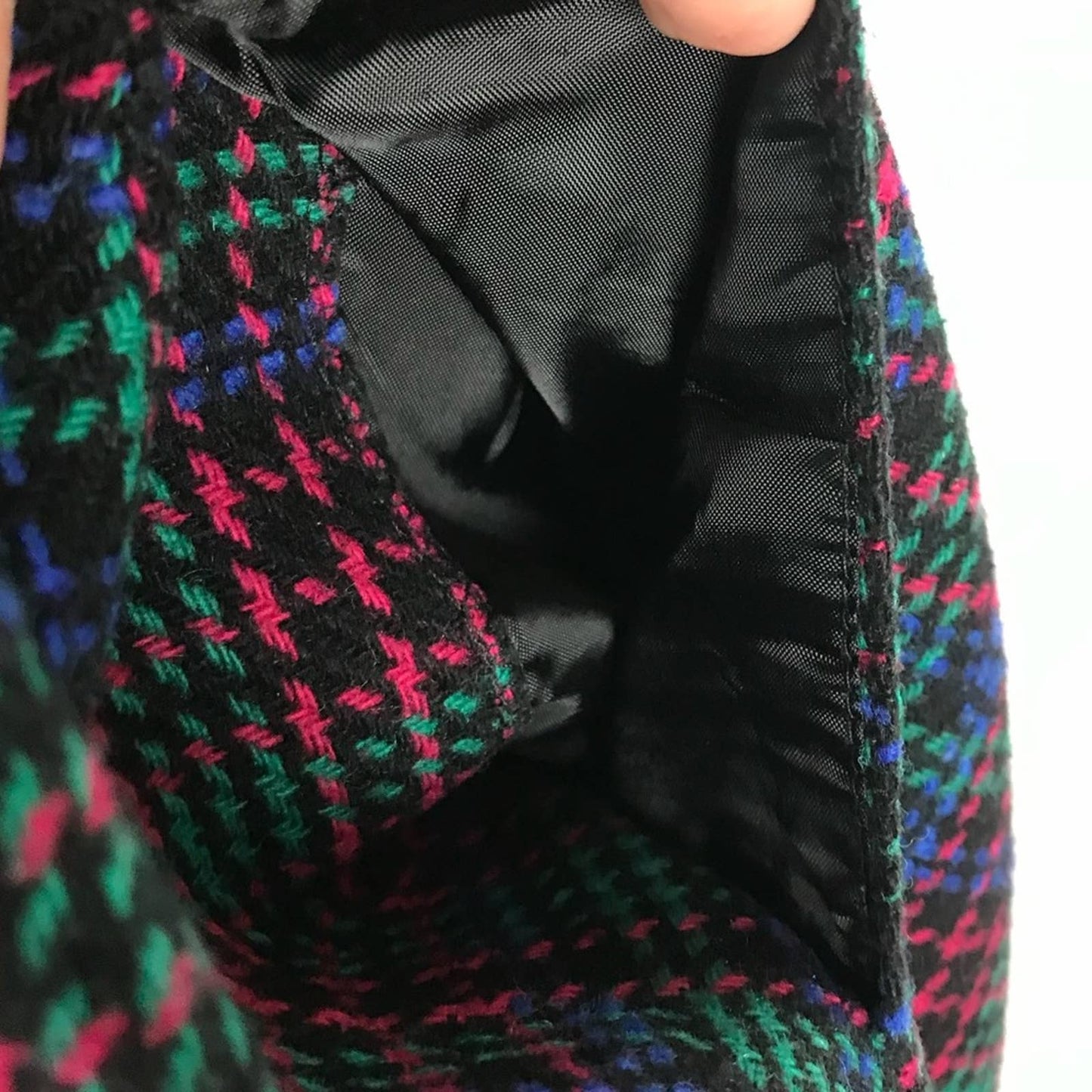 Vintage Joan Leslie Tweed Skirt Wool Blend Pink Green Blue Plaid Retro Skirt Size 6P