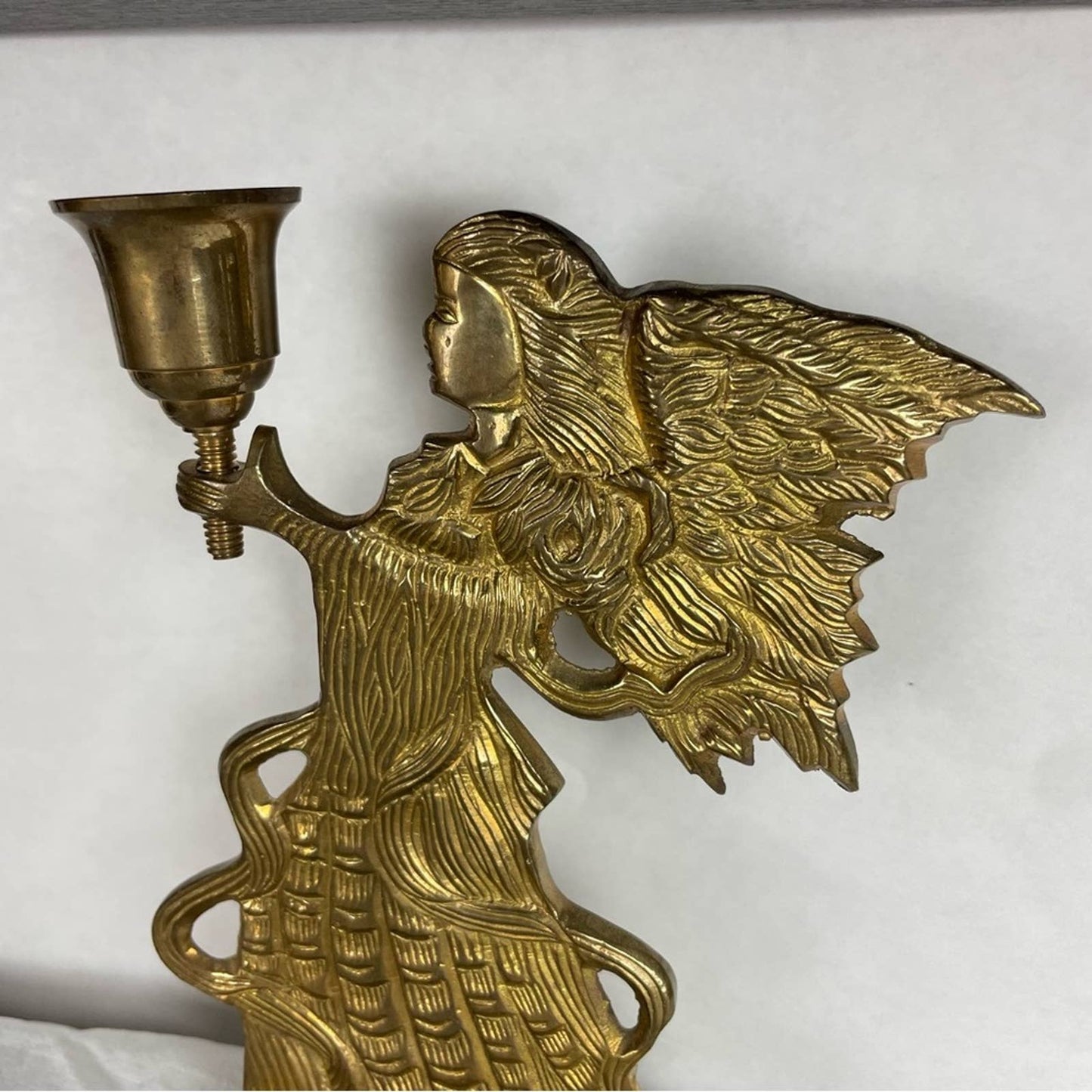 Vintage Brass Angel Candleholder Jainson Ornate Christmas Winter Holiday