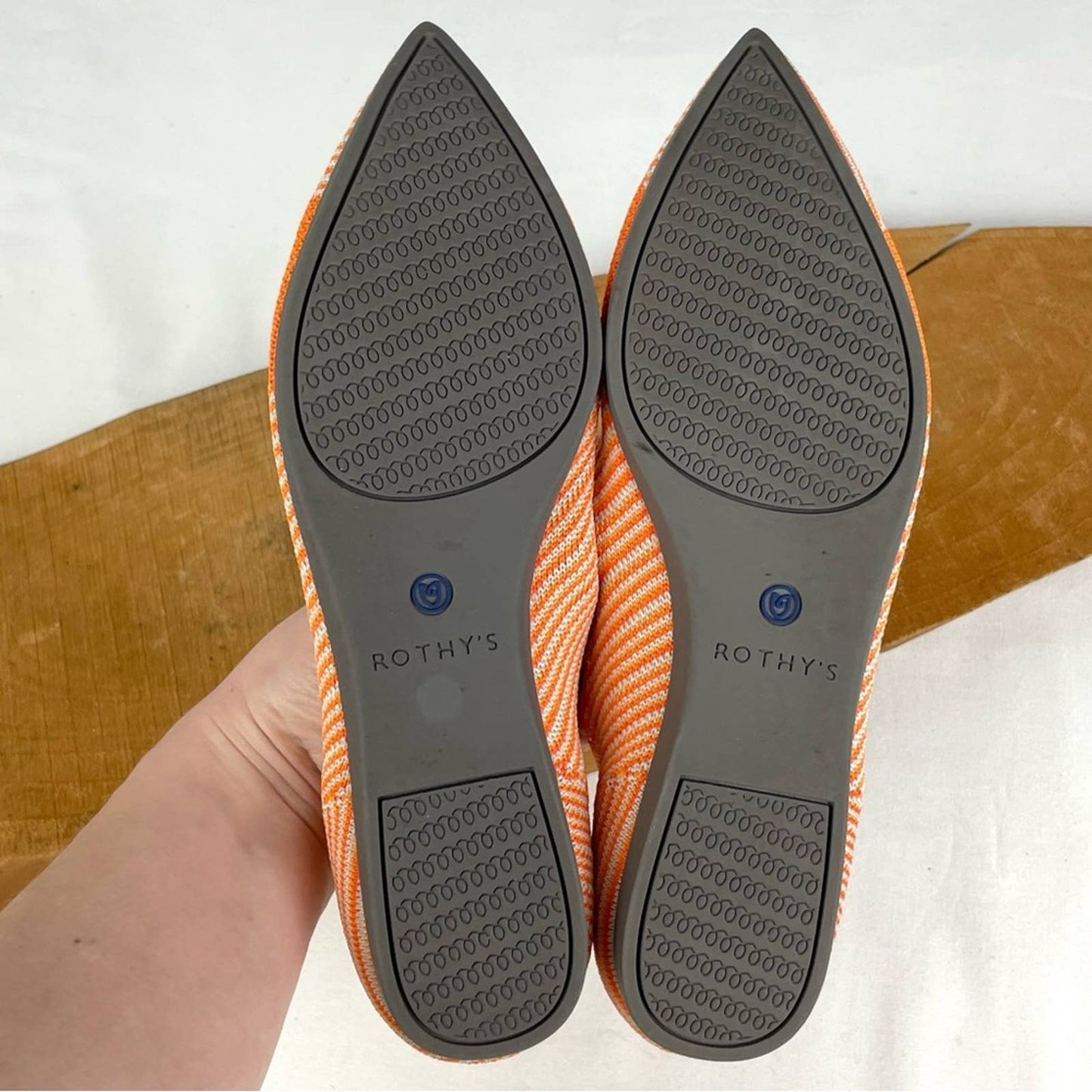 Rothy’s The Point Sherbet Orange White Striped Flats Bright Casual Summer Shoes Size 5