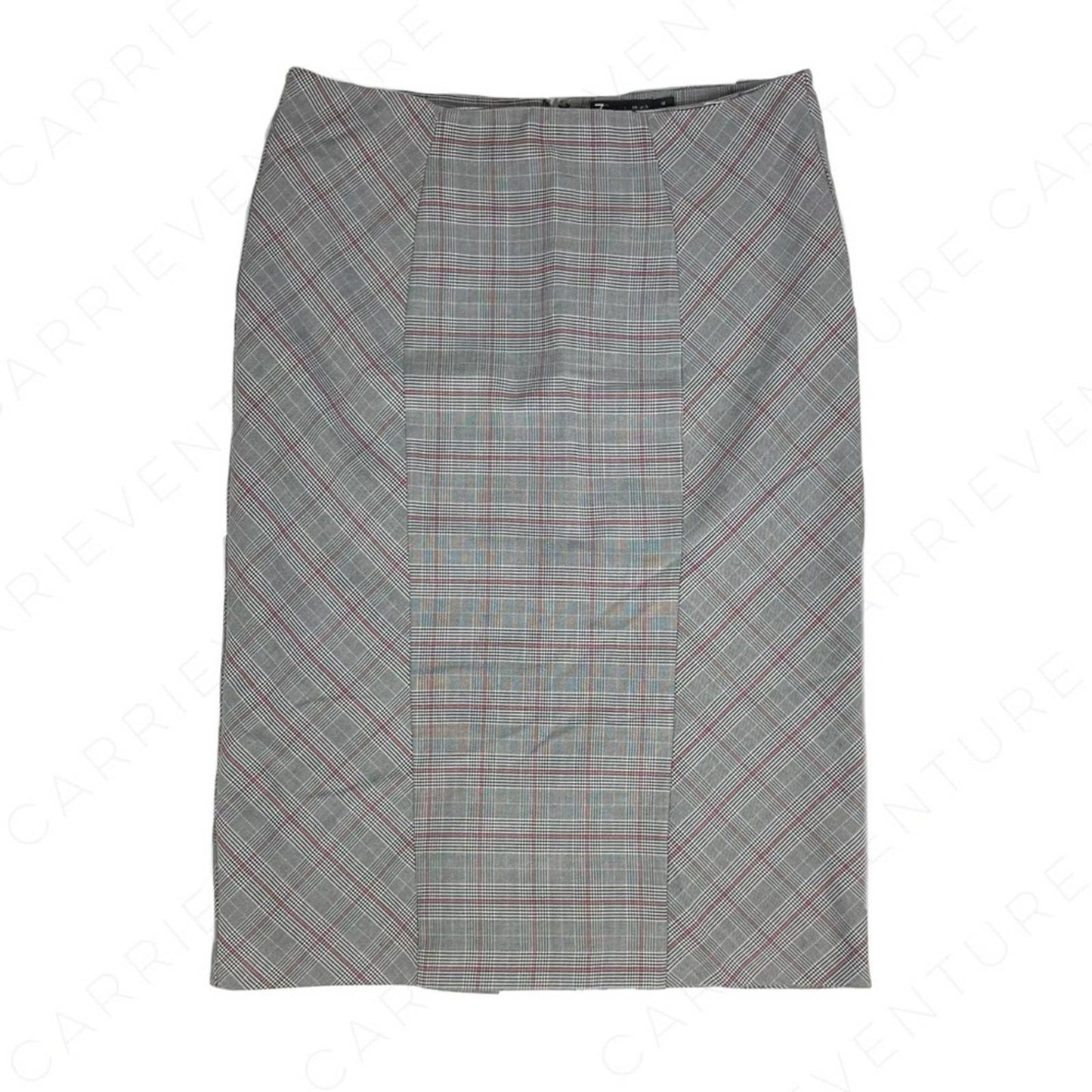 NY&Co 7th Ave Design Studio Gray Houndstooth Plaid Midi Ruffle Pencil Skirt Size 12