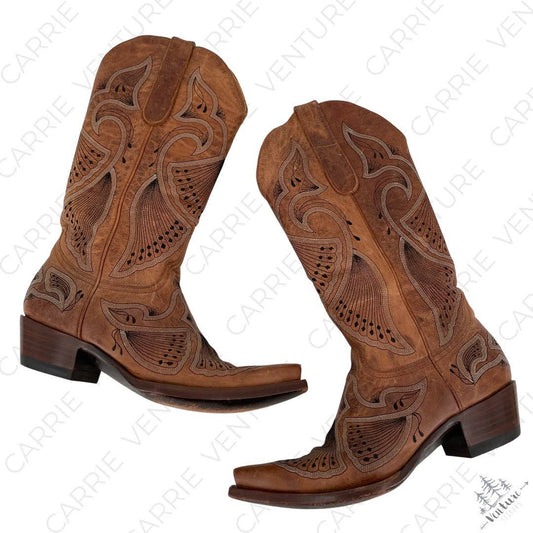 Old Gringo Pavito Embroidered Cowboy Cowgirl Boots Western Style Tan Brown Size 7.5